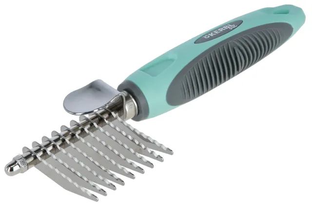 kerbl-pet-peigne-d-m-lant-18-5-cm-9-lames-inox-turquoise-gris image 1