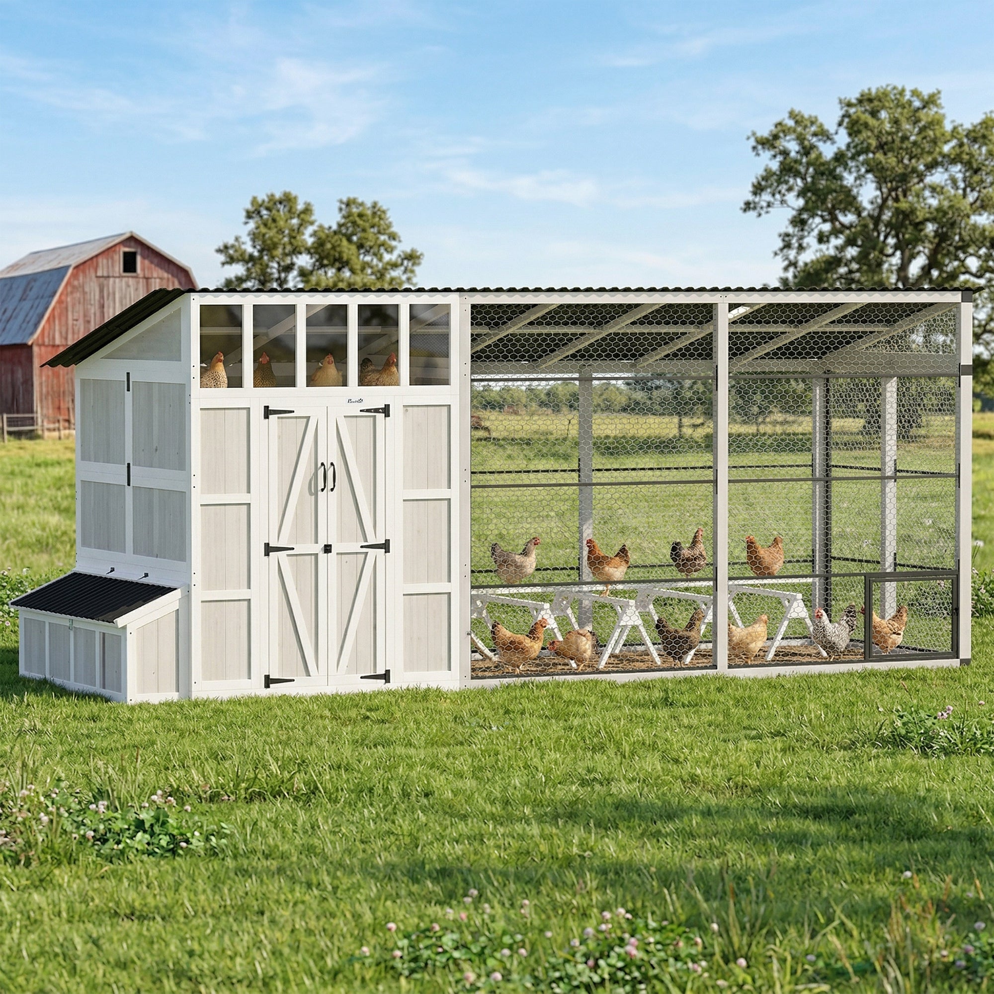 pawhut-poulailler-walk-in-212-pour-10-15-poules-avec-enclos-et-pondoir-gris-clai image 3