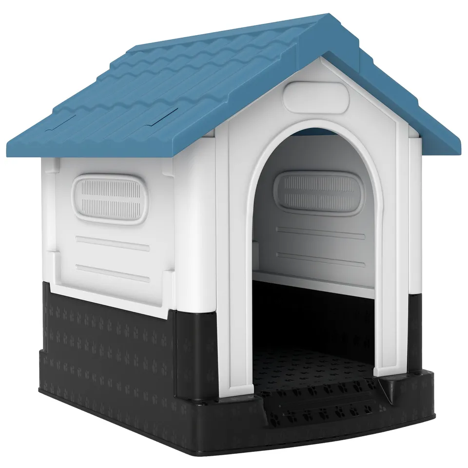 pawhut-niche-chien-plastique-ext-rieur-ventil-e-petit-chien-bleue image 1