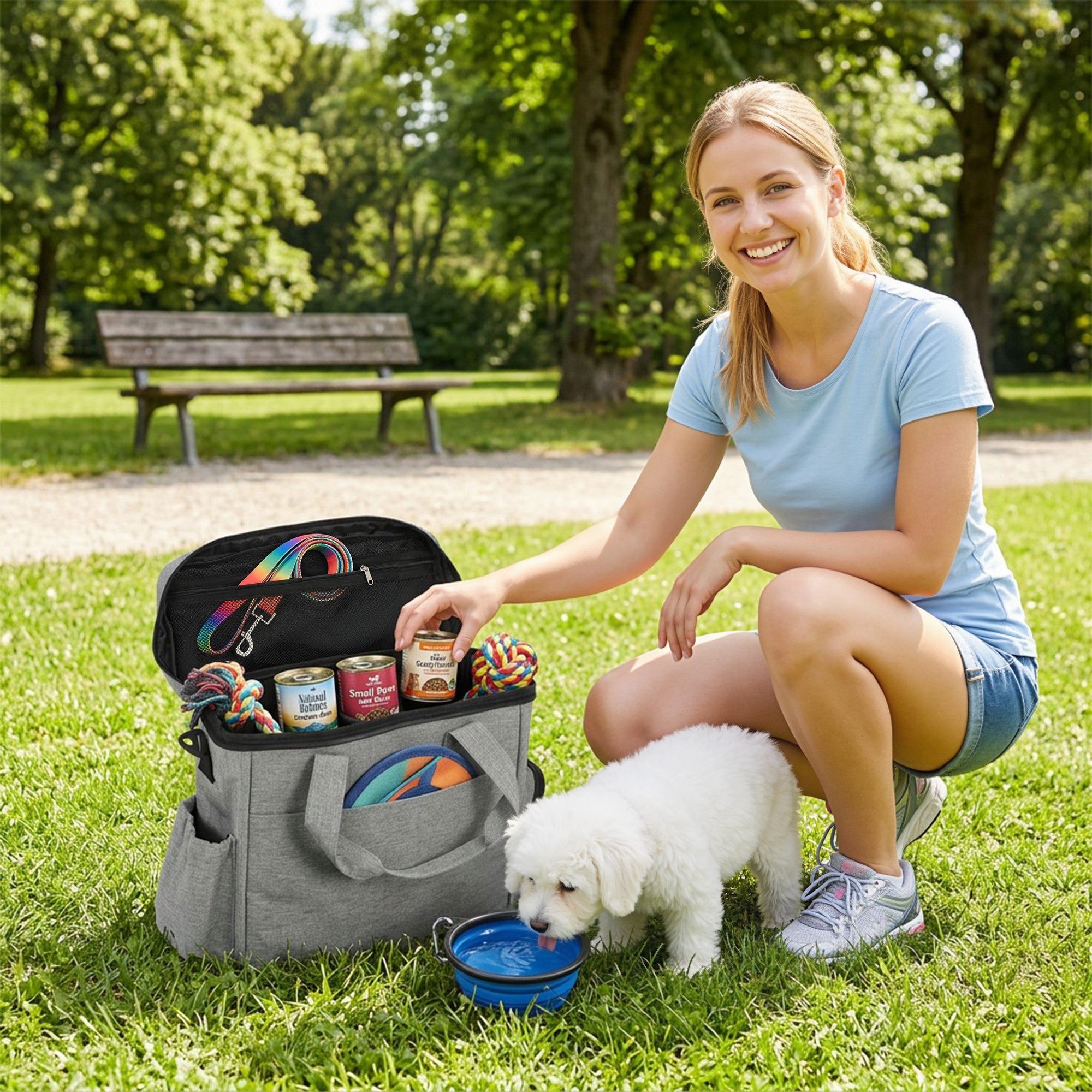 pawhut-sac-de-voyage-pour-chien-avec-poches-2-bo-tes-et-gamelle-pliable-gris-cla image 4