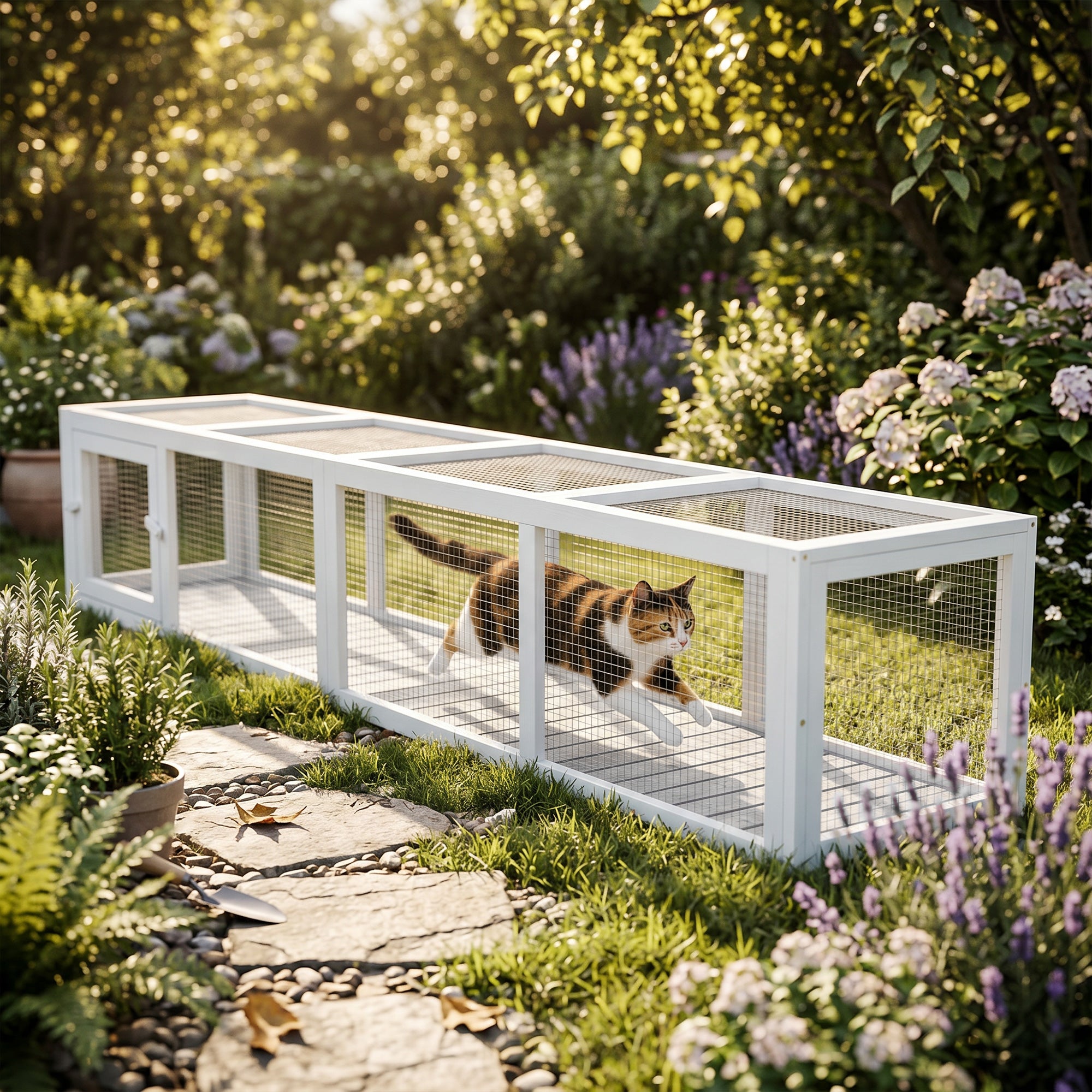 pawhut-tunnel-ext-rieur-extensible-79-en-bois-avec-housse-pour-terrasse-blanc image 4