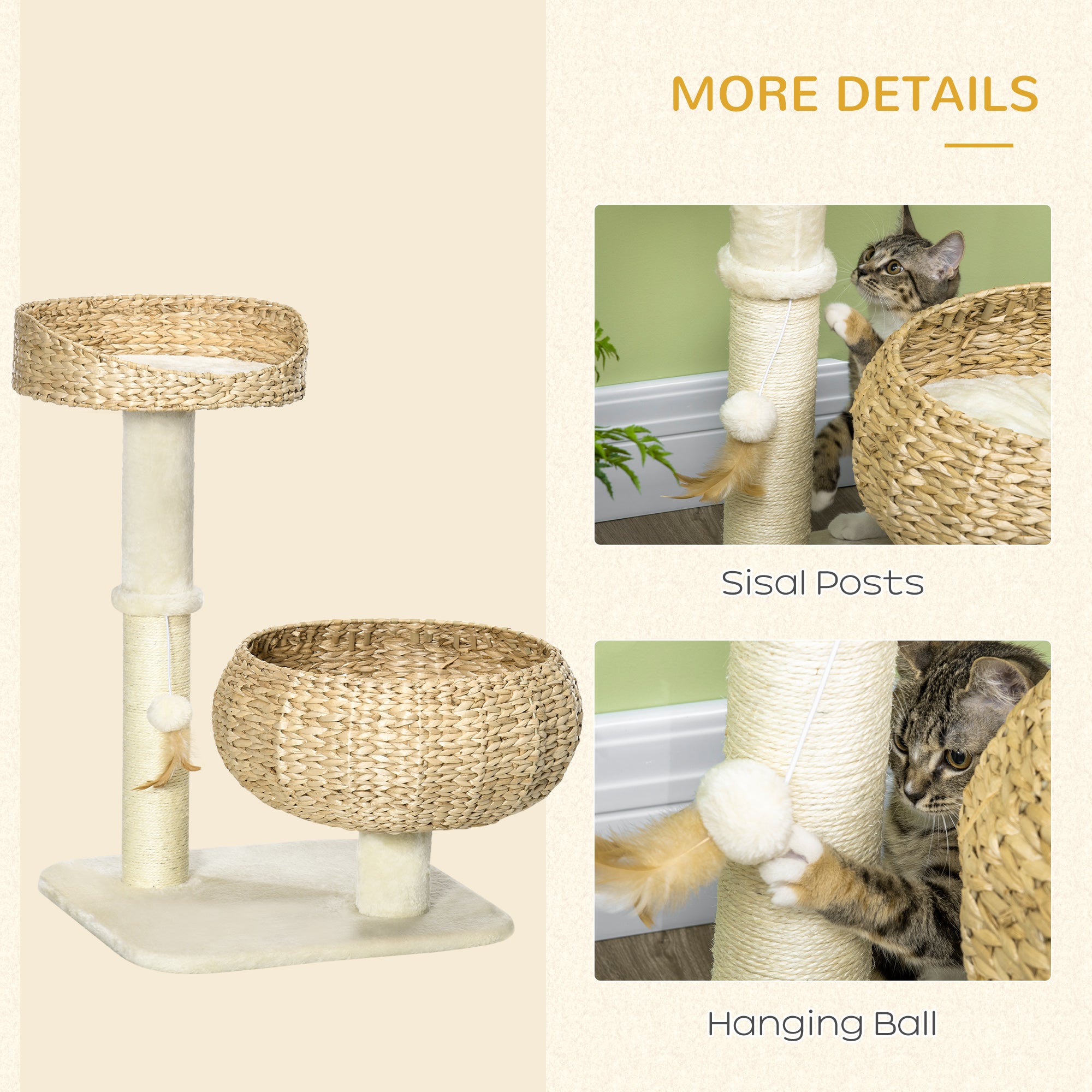 pawhut-arbre-chat-72-cm-maison-en-paille-tress-e-avec-griffoirs-et-coussins image 7