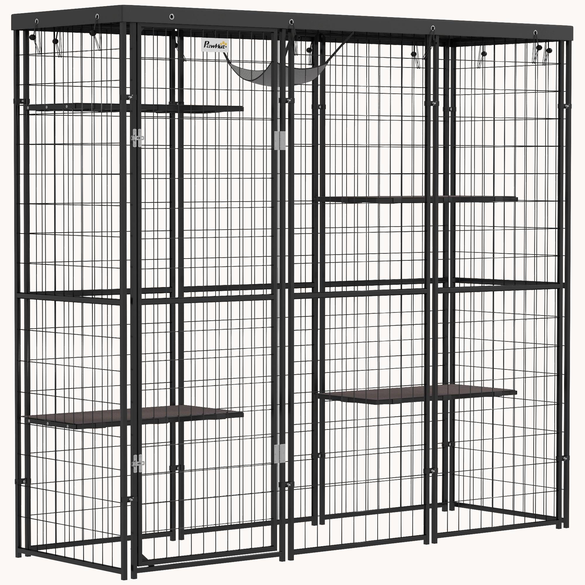 pawhut-enclos-ext-rieur-catio-4-niveaux-69-avec-hamac-et-toit-anti-uv image 2