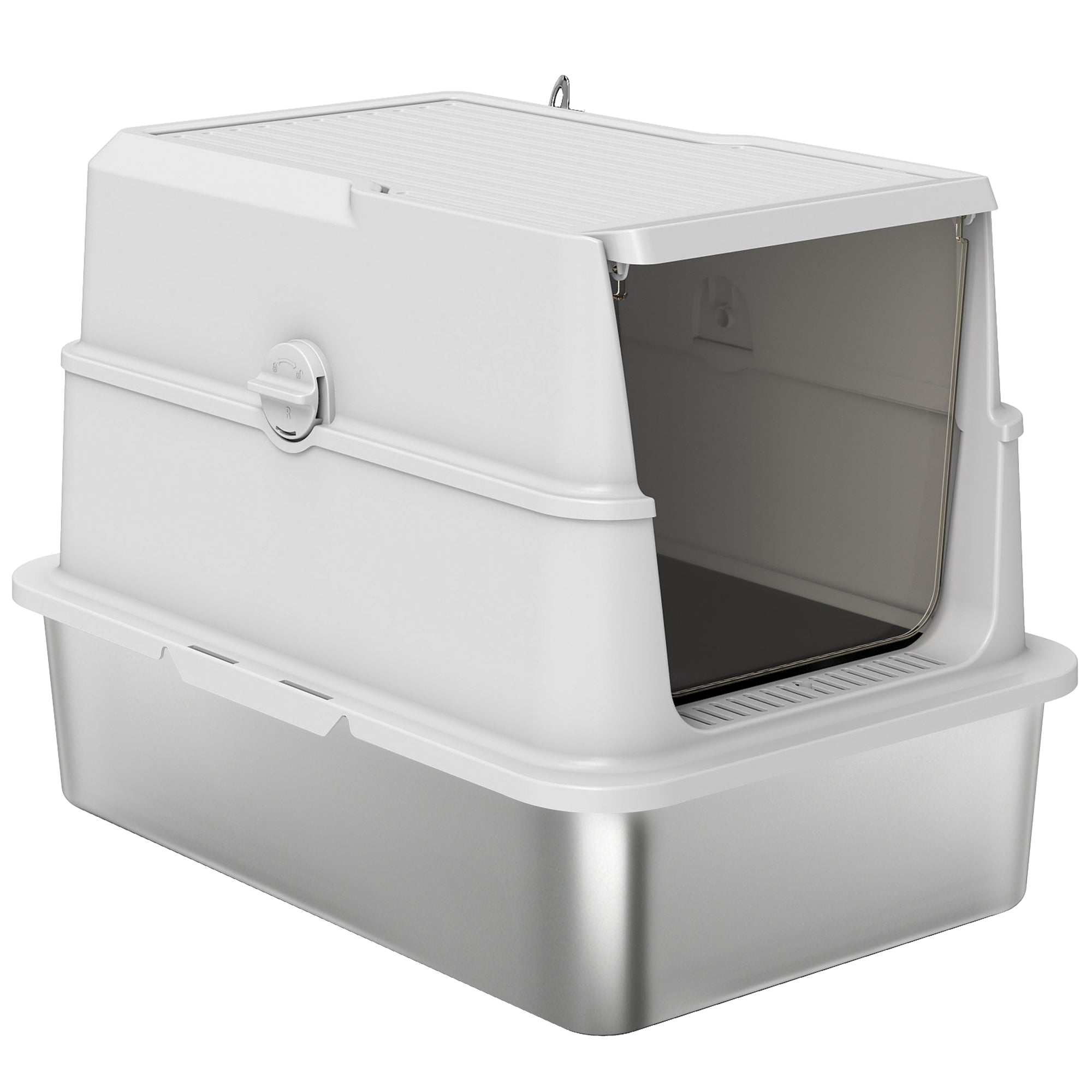 pawhut-bac-liti-re-inox-xl-ferm-avec-couvercle-basculant-et-pelle-gris-clair image 2