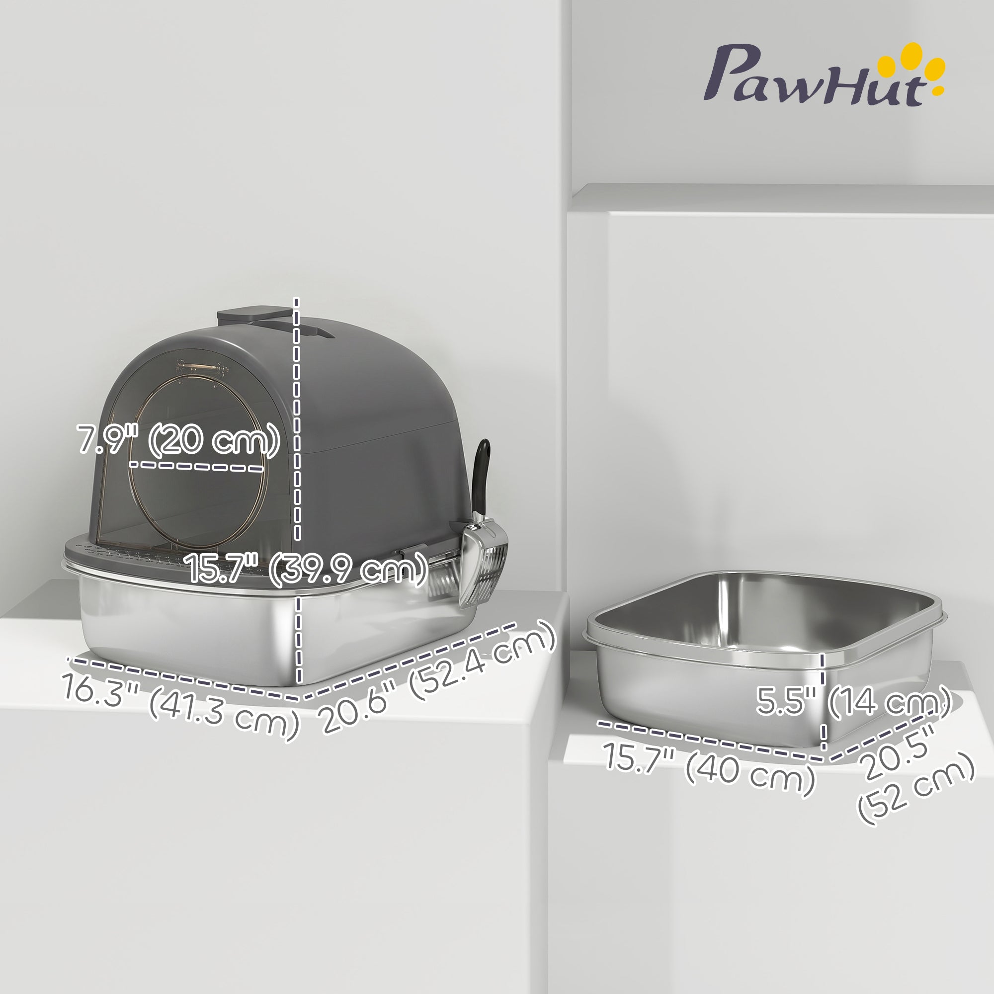 pawhut-bac-liti-re-chat-ferm-inox-avec-couvercle-pelle-et-d-sodorisant-gris-fonc image 5