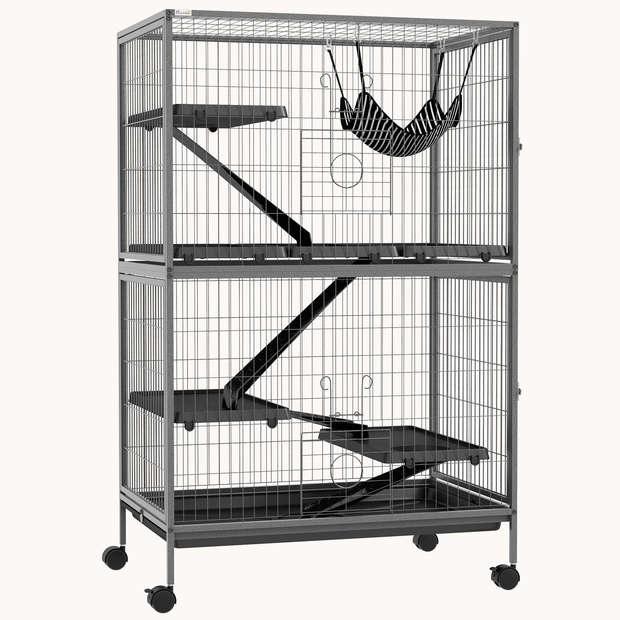 pawhut-cage-5-tages-127-cm-pour-petits-animaux-avec-hamac-6-portes-gris-fonc image 1