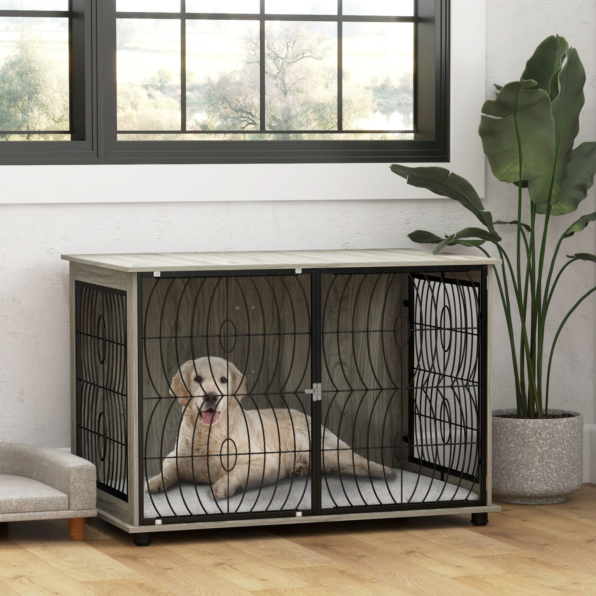 pawhut-niche-chien-table-d-appoint-118-x-75-x-82-cm-avec-coussin-pour-grands-chi image 4