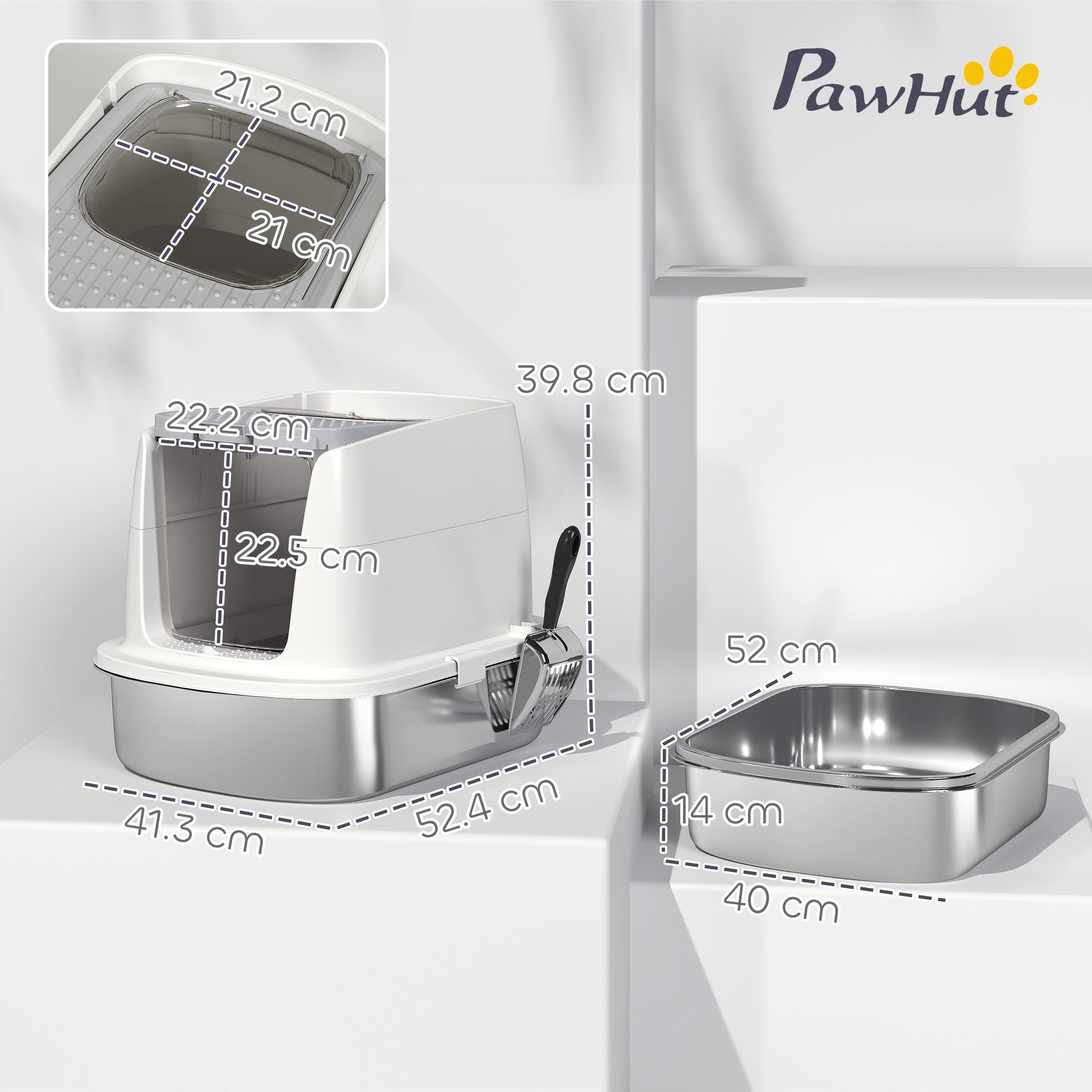 pawhut-bac-liti-re-chat-deluxe-inox-anti-odeurs-blanc image 5