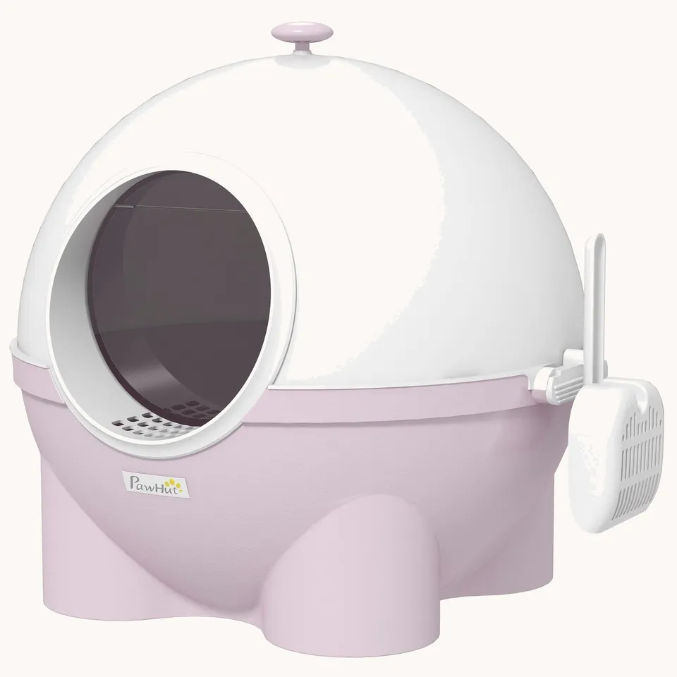pawhut-bac-liti-re-pour-chat-ferm-avec-couvercle-et-tapis-anti-fuites-rose-clair image 1