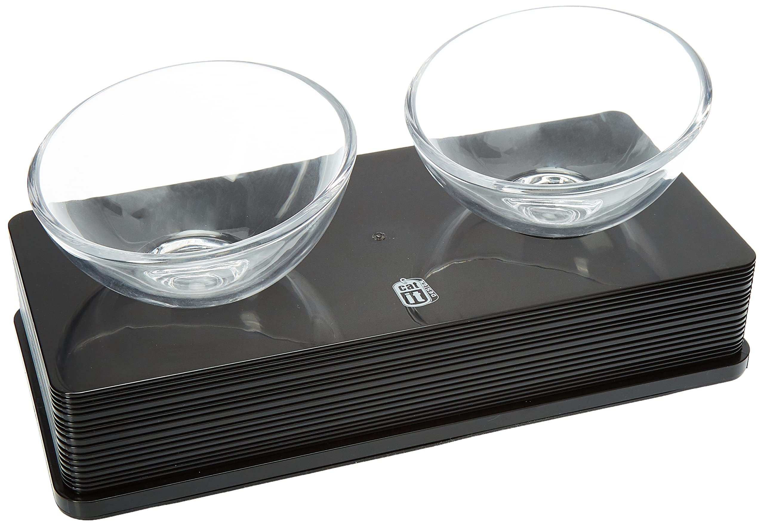 catit-design-bol-double-2x200-ml-en-verre-sur-support-noir image 1