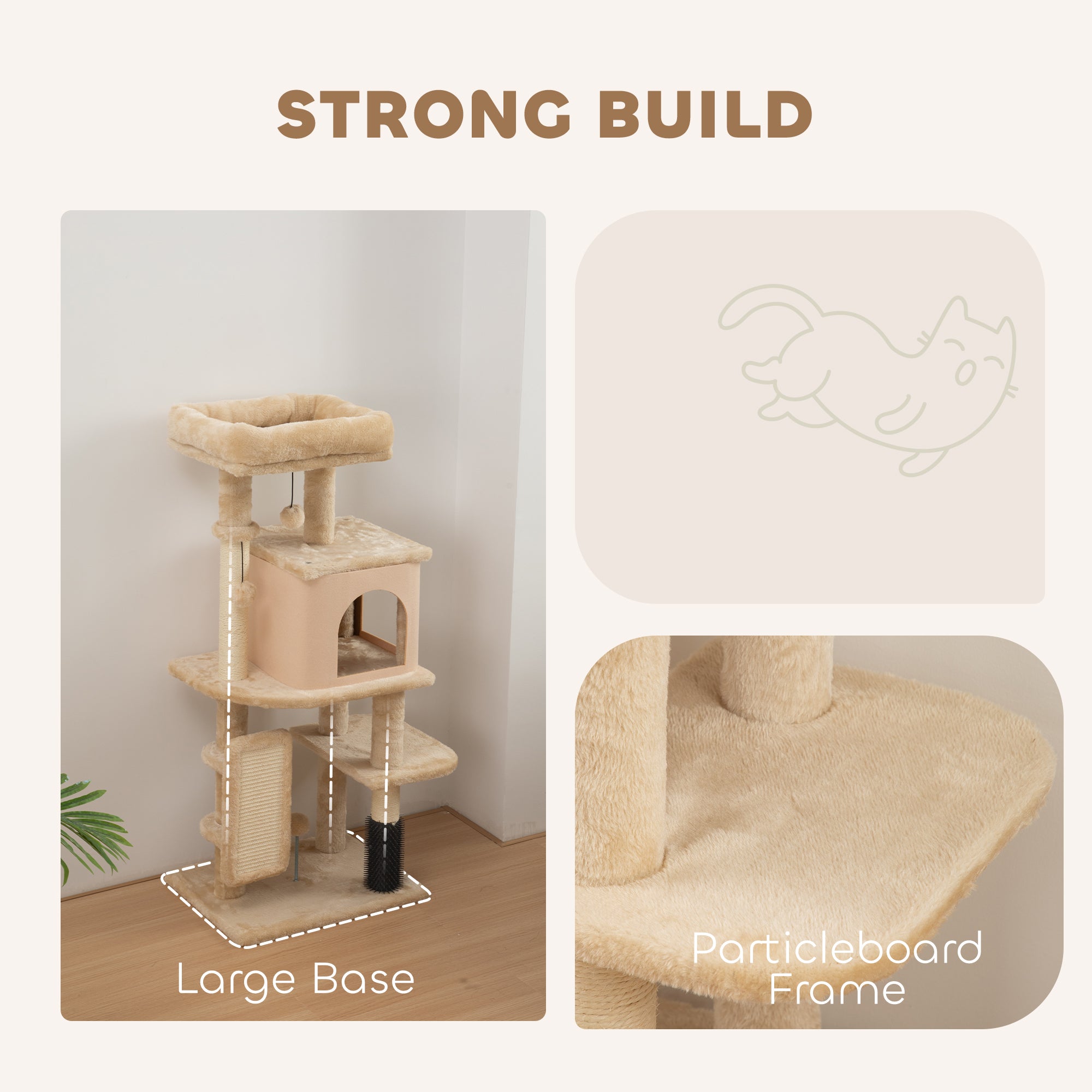 pawhut-arbre-chat-104-cm-avec-niche-couchage-griffoirs-et-brosse-beige image 8