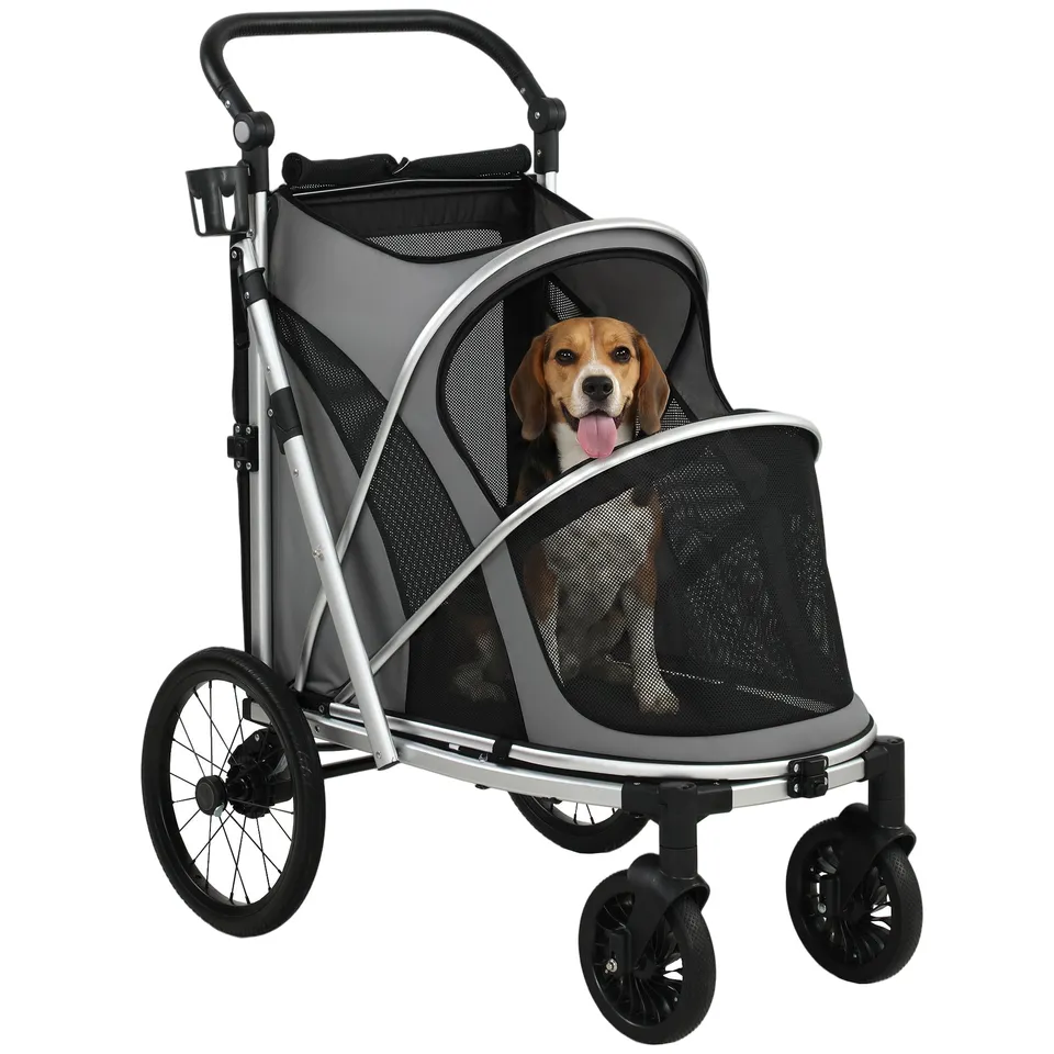 pawhut-poussette-chien-pliable-20-kg-amortisseurs-grise image 1