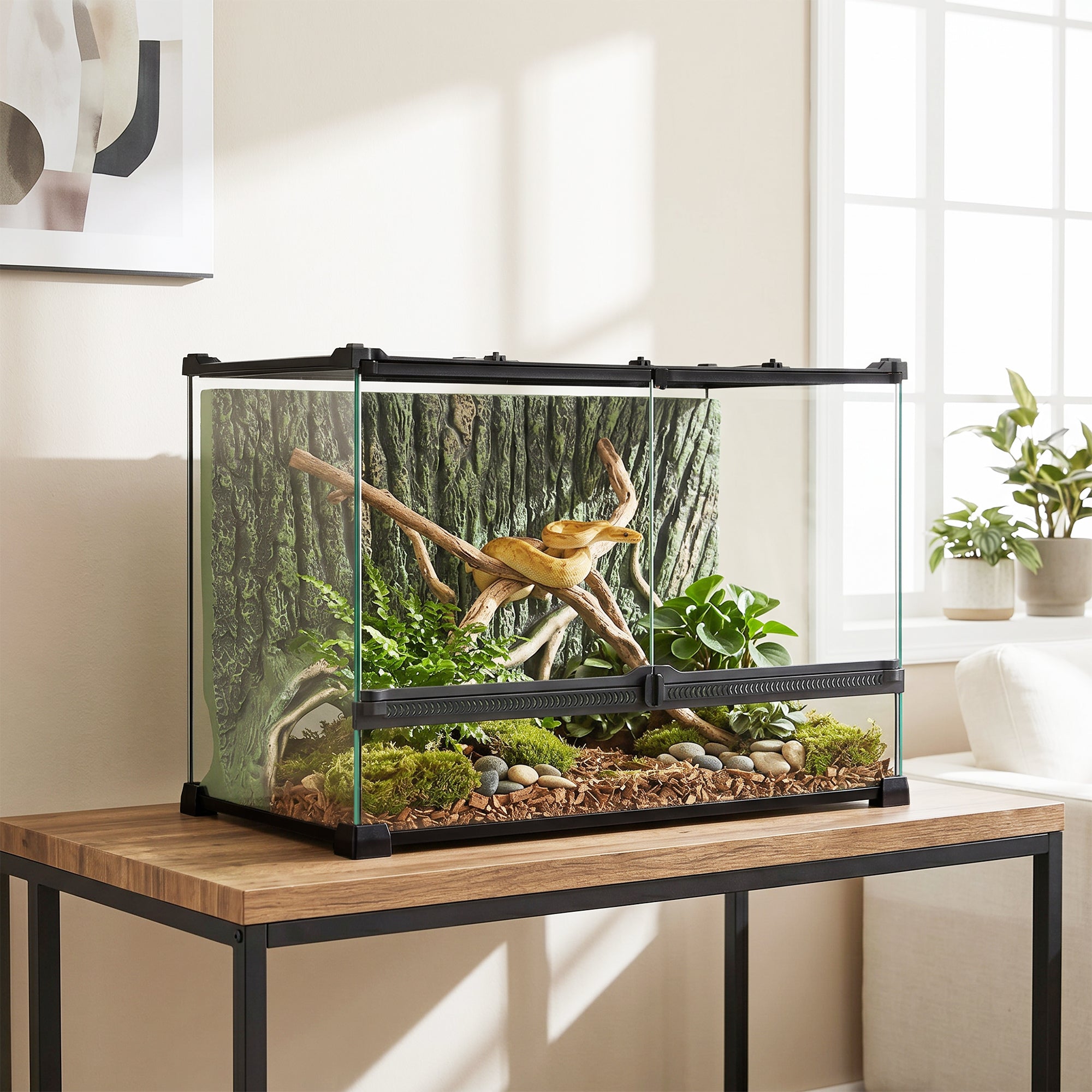 pawhut-terrarium-en-verre-pour-reptiles-50-x-30-x-35-cm-fond-corce-d-arbre-venti image 4