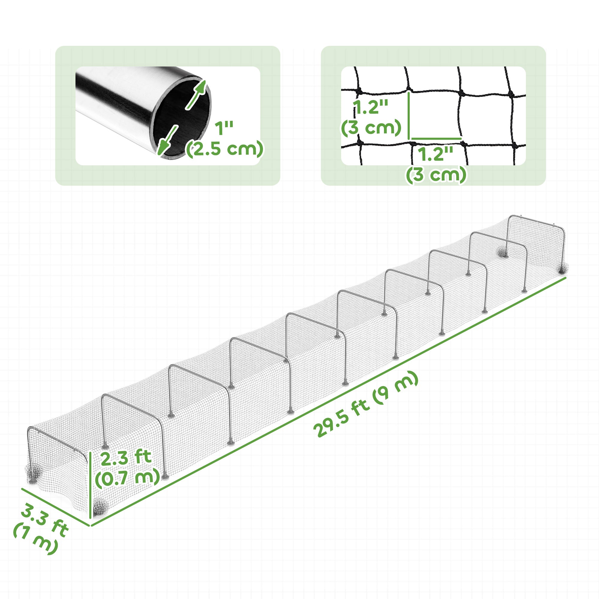 pawhut-tunnel-poulailler-extra-long-900-x-99-cm-filet-nylon-acier-galvanis image 5