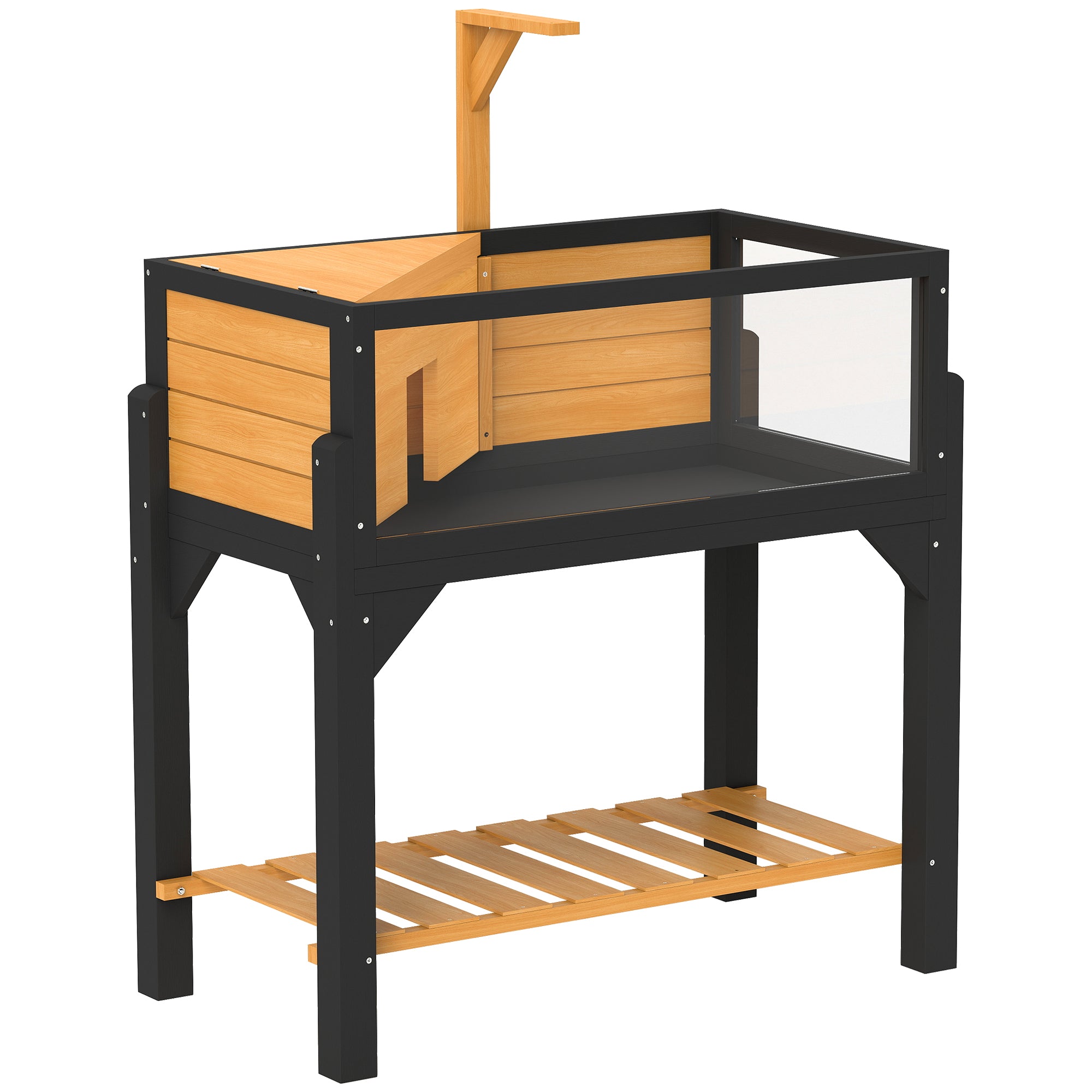 pawhut-terrarium-tortue-bois-avec-tag-re-fen-tres-et-support-lampe-jaune image 2