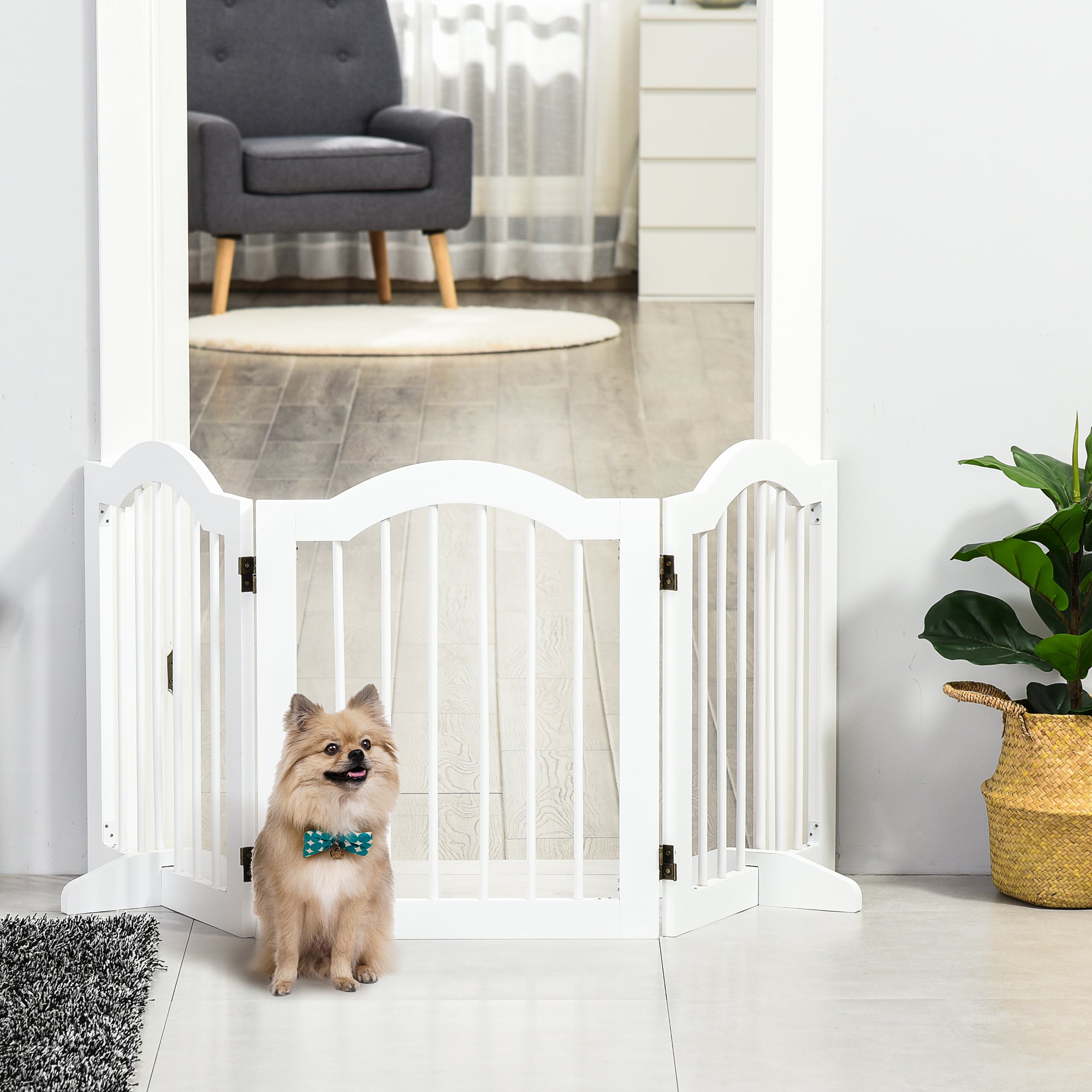 pawhut-barri-re-pour-animaux-autoportante-pliable-en-bois-155-cm-blanche image 3