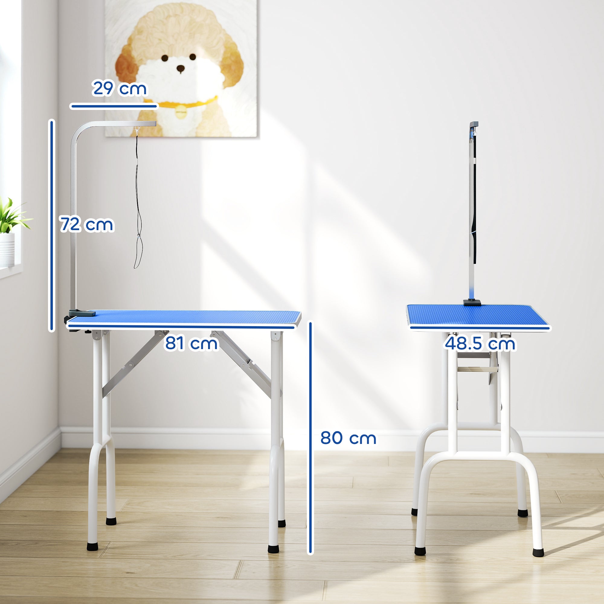 pawhut-table-de-toilettage-chien-pliable-81-cm-avec-bras-r-glable-20-60-cm-bleue image 5
