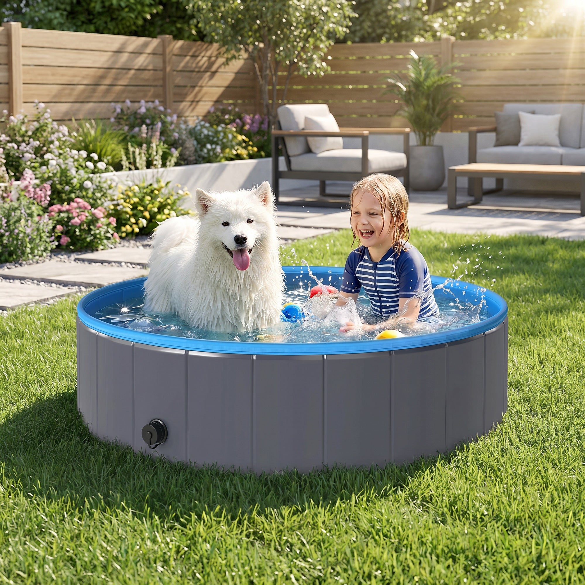 pawhut-piscine-chien-pliable-avec-fond-antid-rapant-120-x-30-cm-adaptateur-tuyau image 3