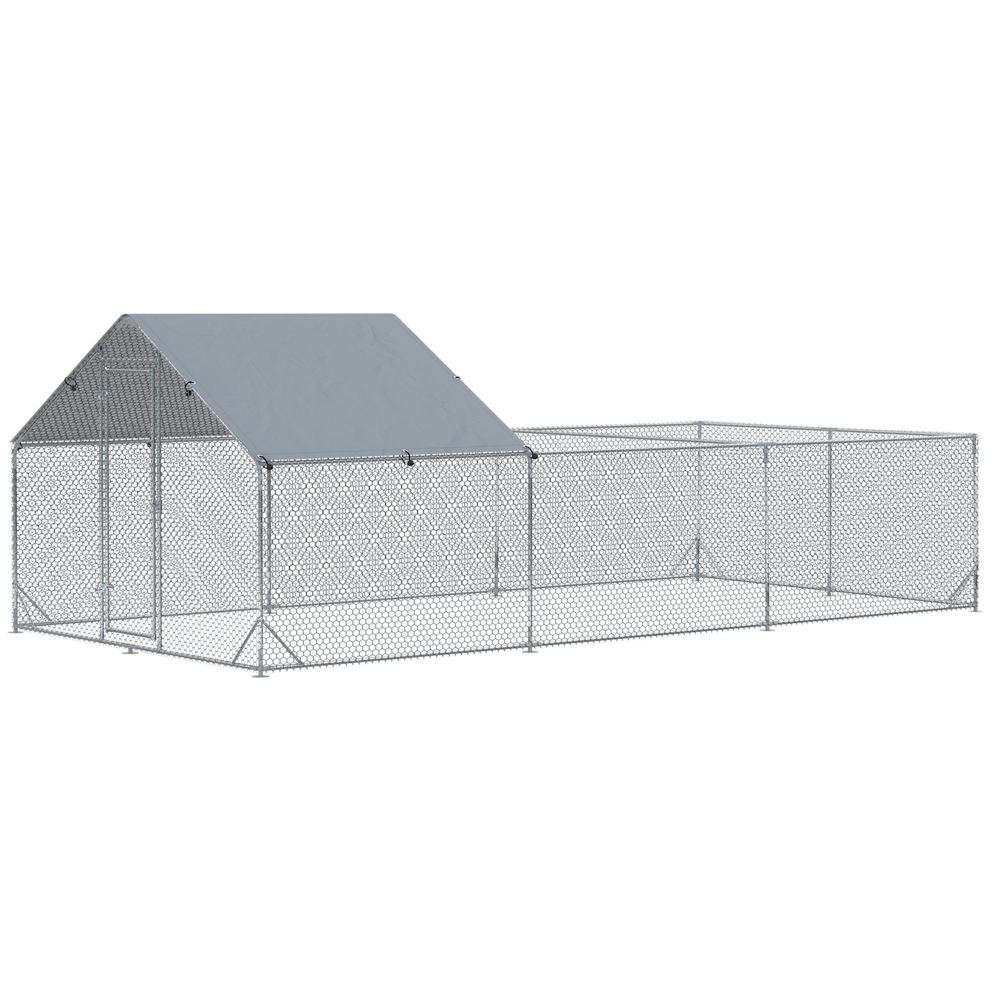 pawhut-grand-enclos-poulailler-walk-in-m-tal-6-m-avec-b-che-uv-argent image 1