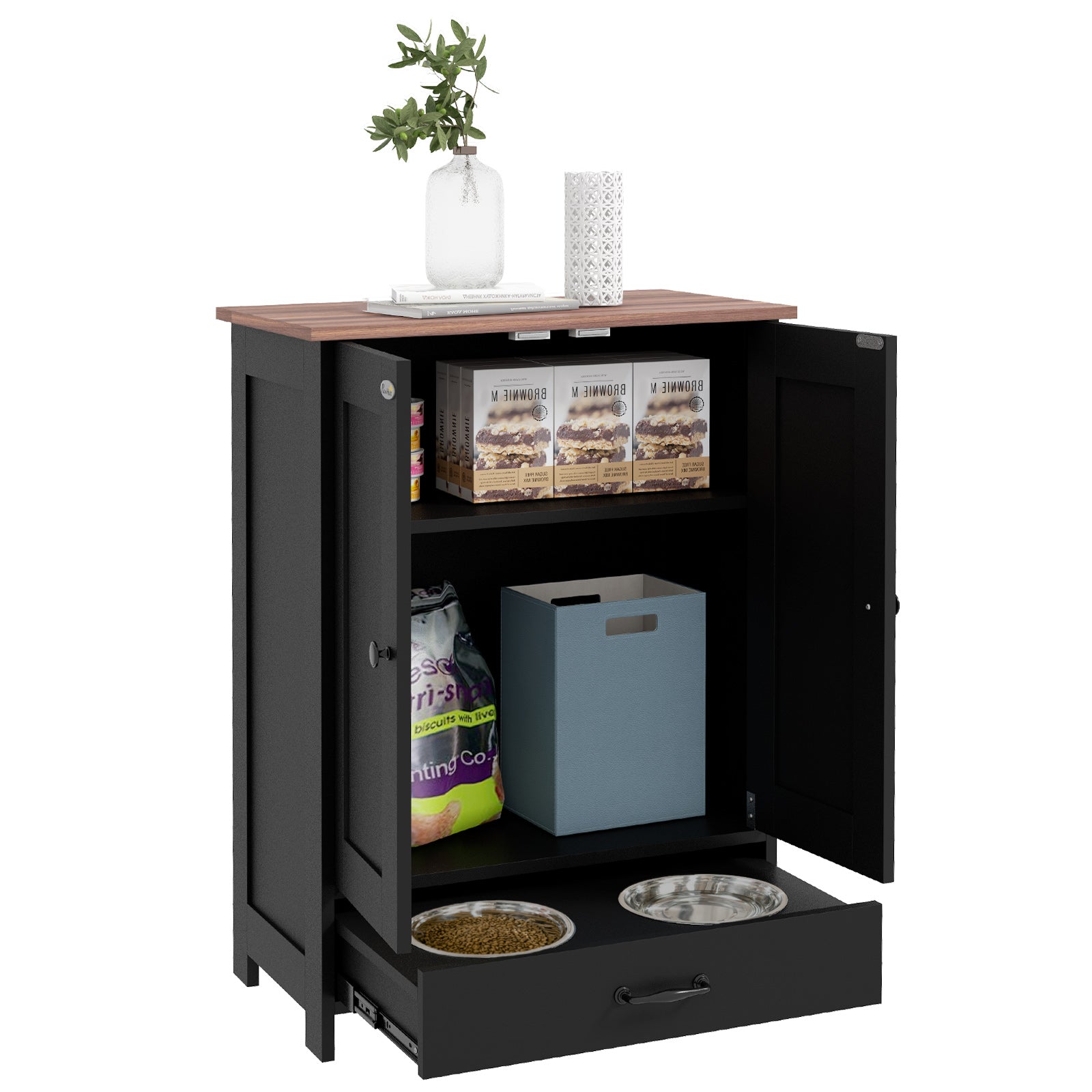 pawhut-station-de-nourrissage-pour-chien-avec-bols-cach-s-et-meuble-de-rangement image 1