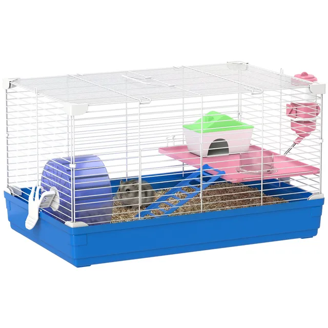 pawhut-cage-hamster-18-5-2-tages-avec-roue-biberon-et-gamelle-bleu image 1