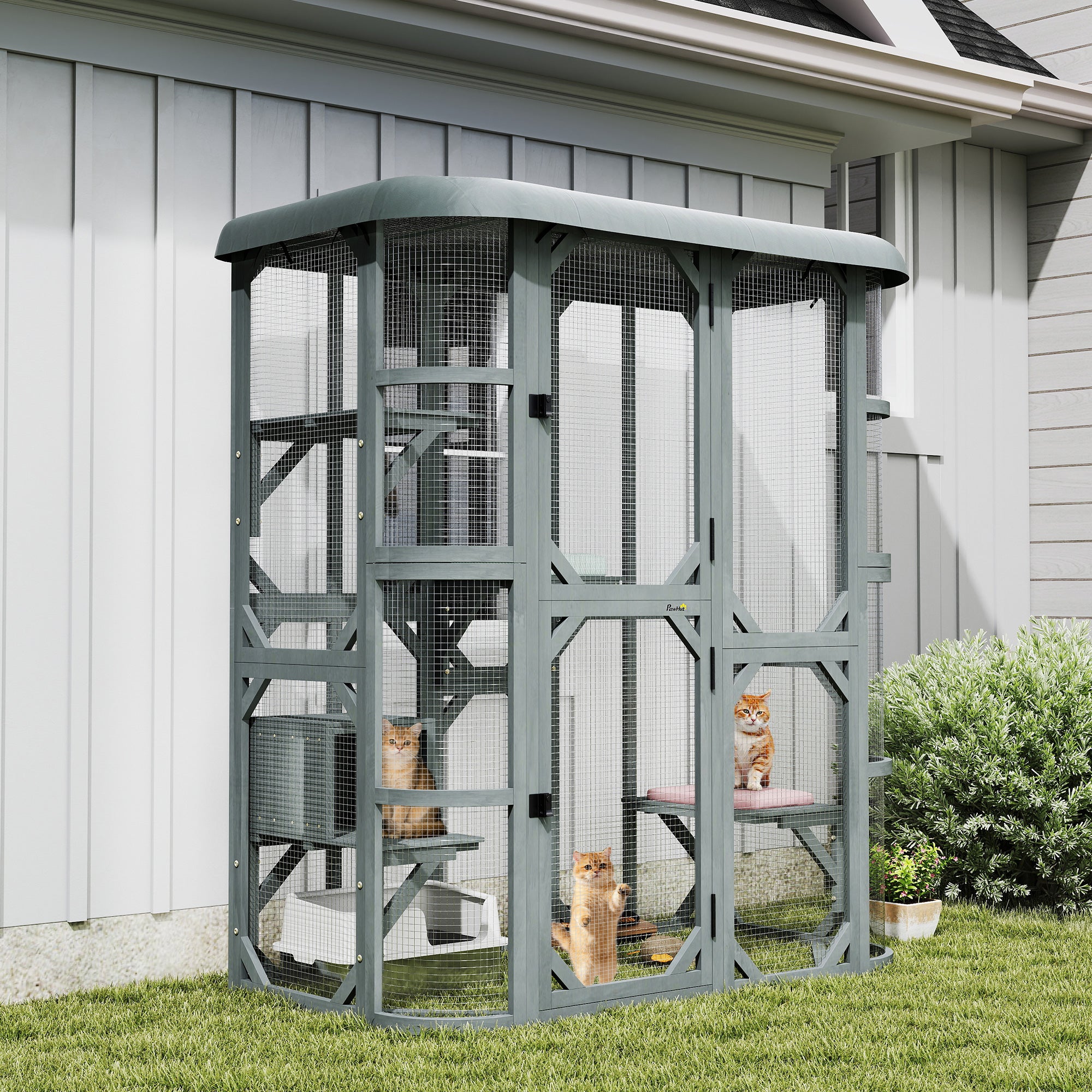 pawhut-enclos-ext-rieur-chat-pavillon-aventure-156-x-80-x-180-cm-gris image 4