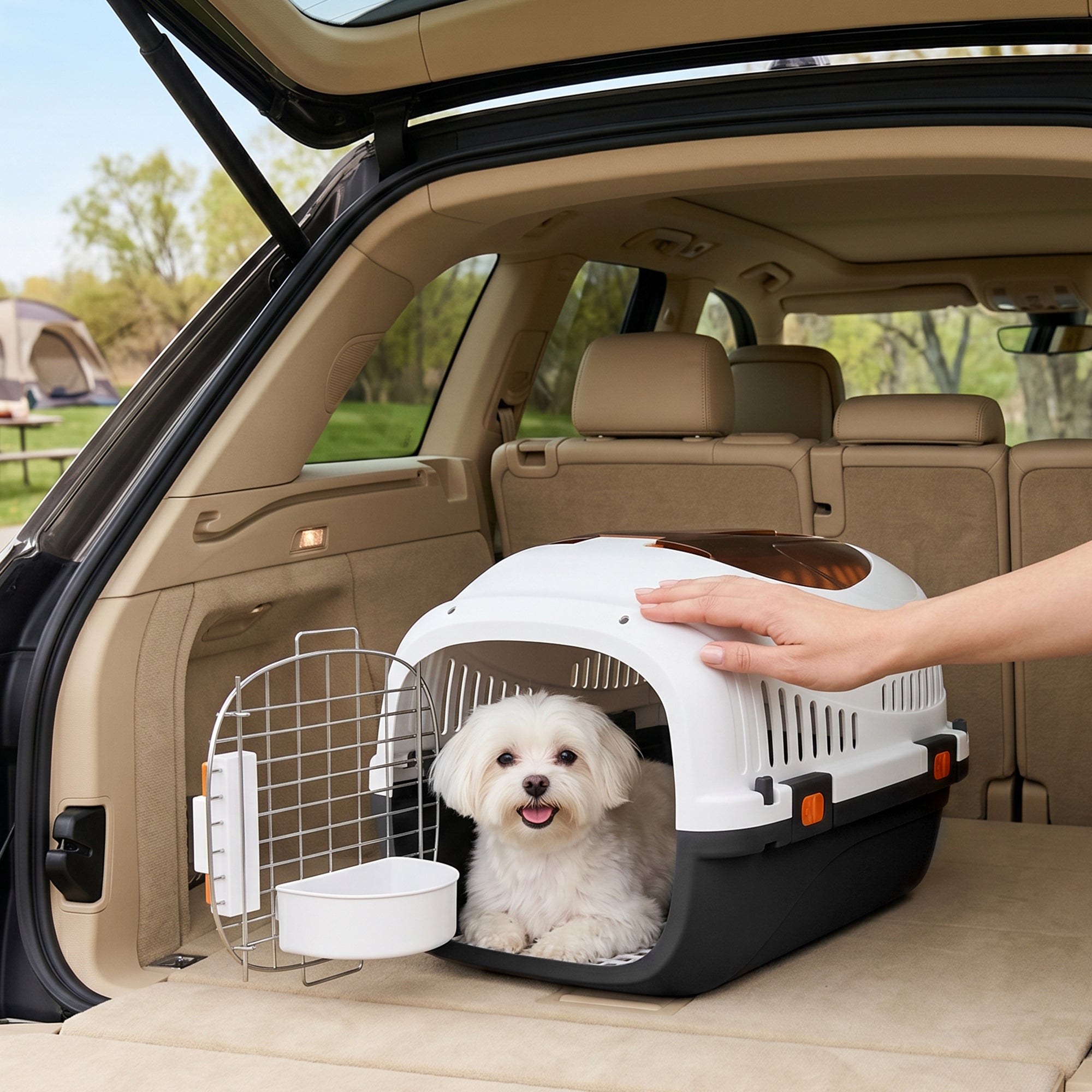 pawhut-transporteur-pour-animaux-en-plastique-coque-dure-avec-porte-en-acier-et- image 3