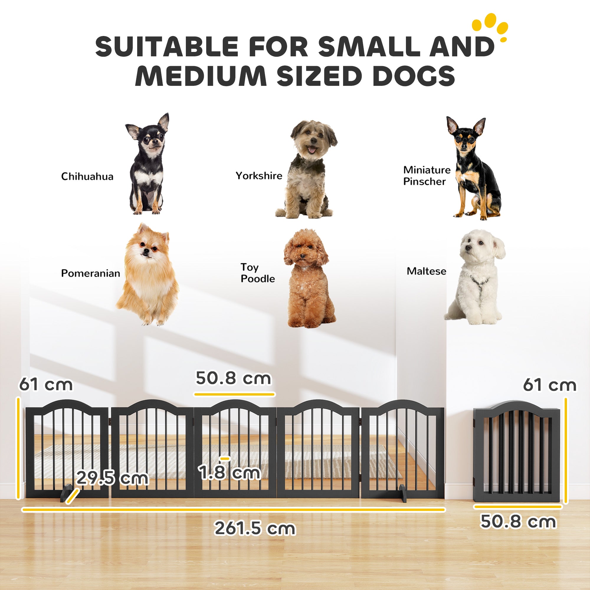 pawhut-barri-re-chien-5-panneaux-bois-pliable-autoportante-261-5-cm-noir image 5