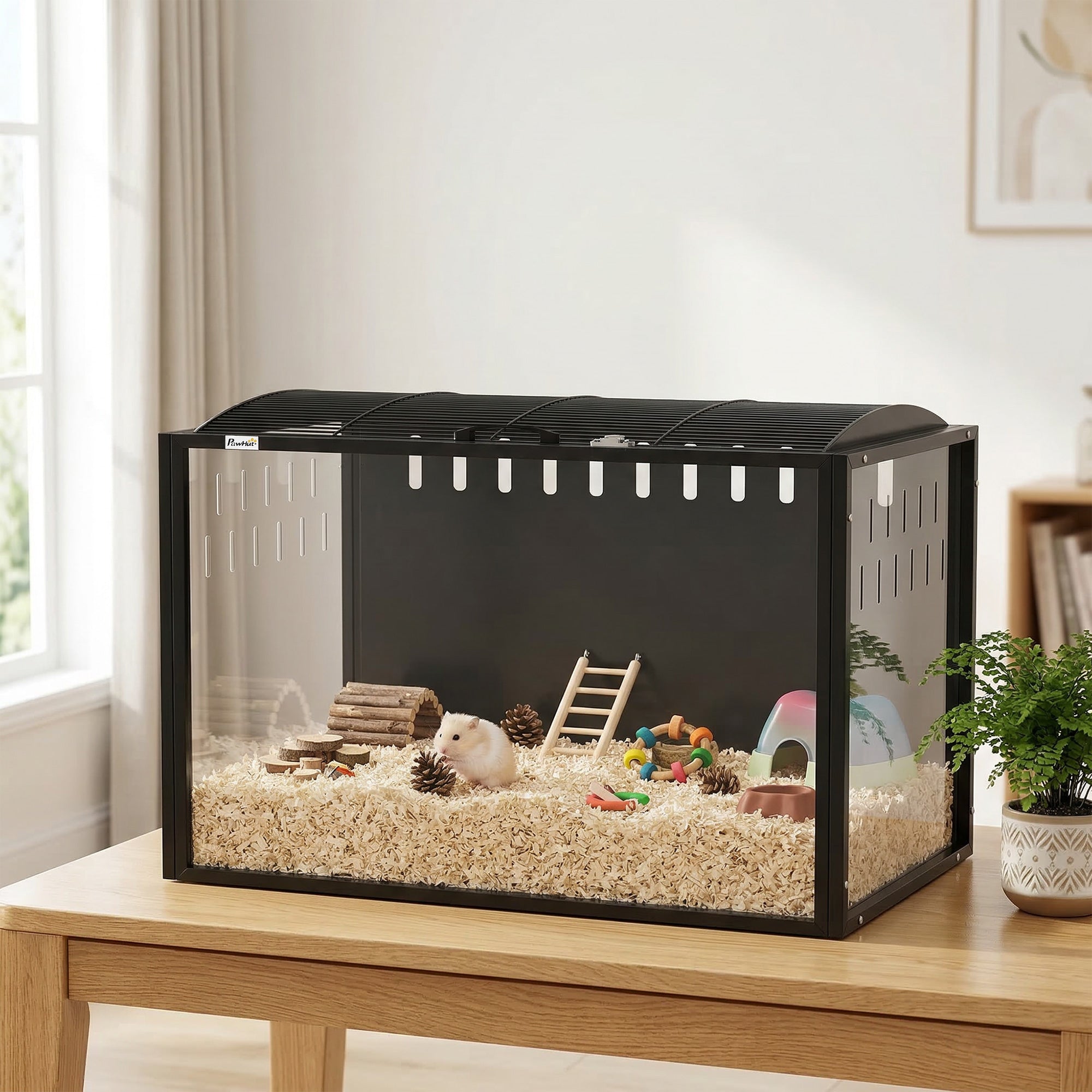 pawhut-cage-hamster-acrylique-avec-dessus-ouvrant-81-x-51-x-53-cm-noir image 3