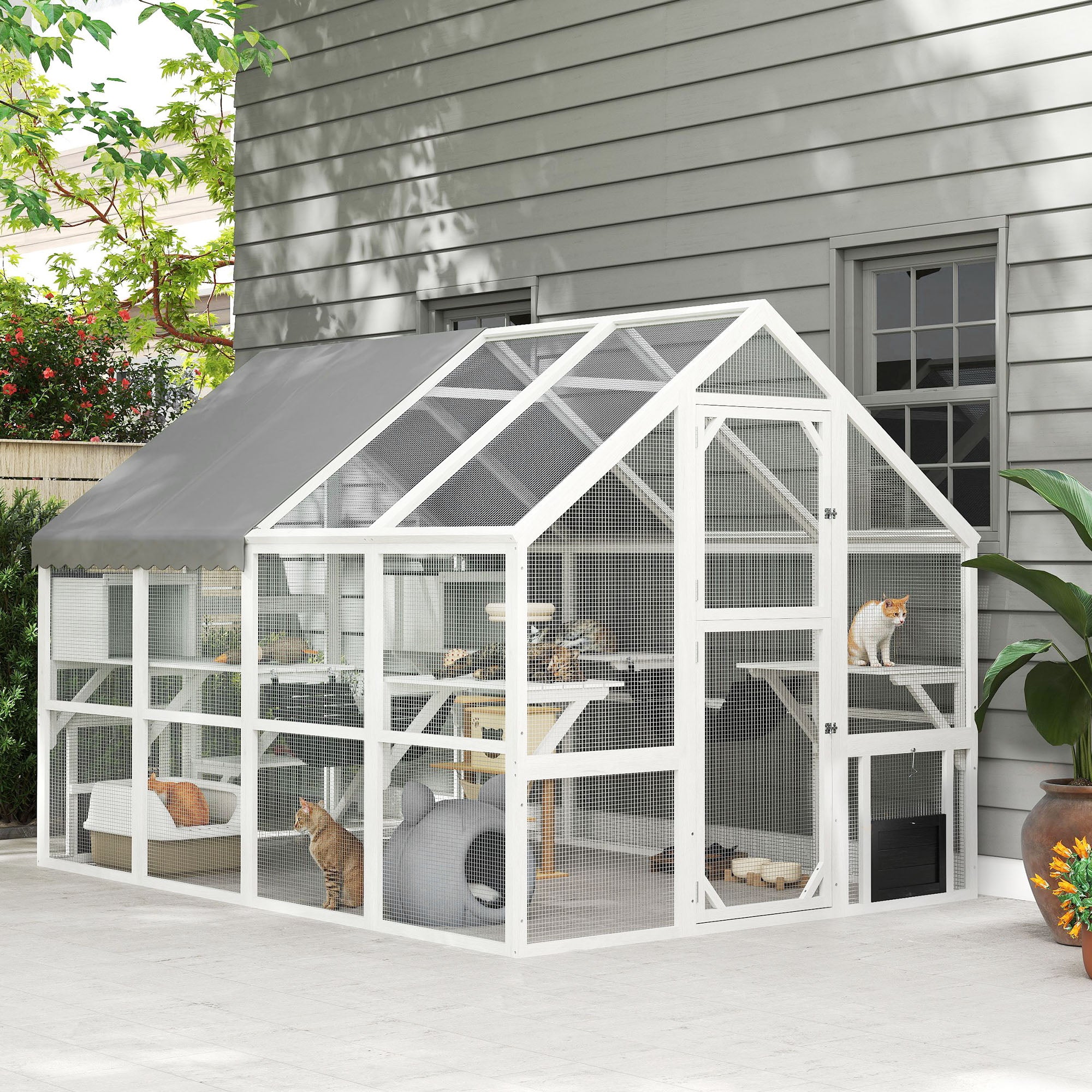 pawhut-grand-catio-ext-rieur-avec-plateformes-ponts-et-auvent-blanc image 4