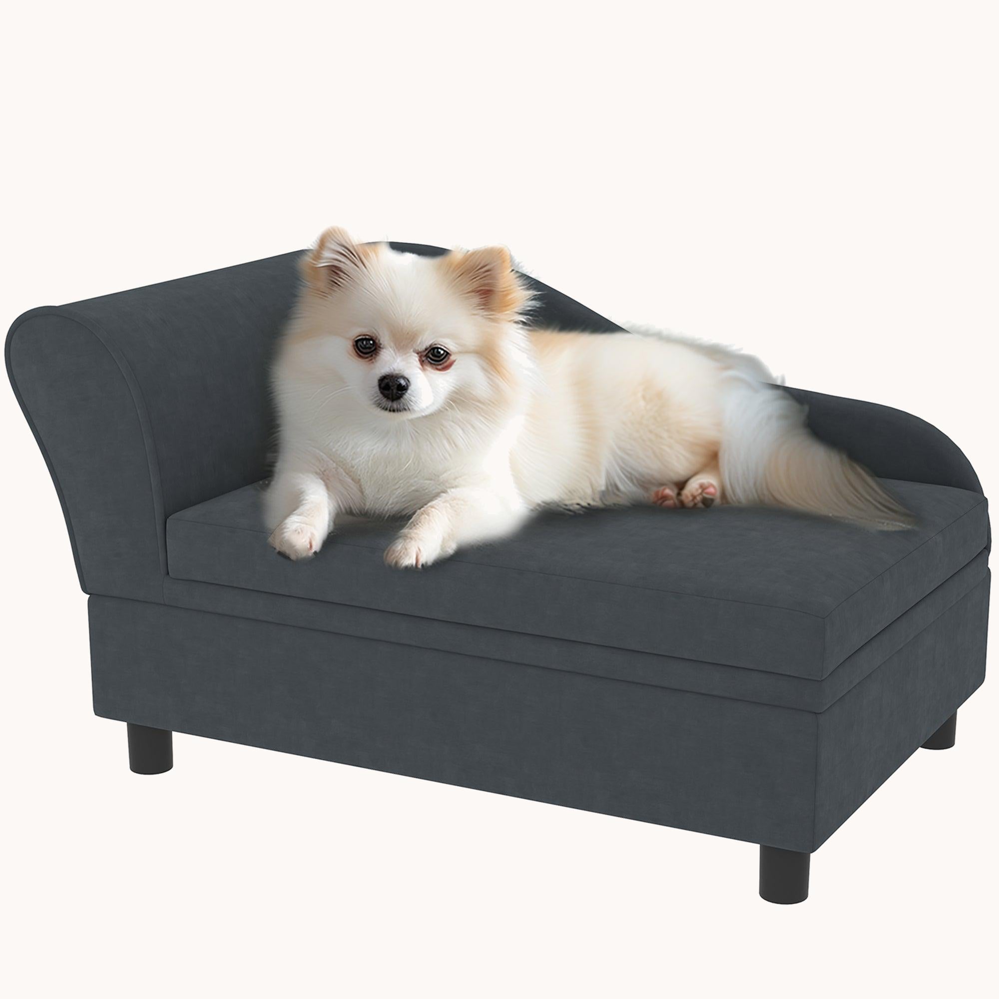 pawhut-canap-chien-petit-avec-coffre-cach-et-mousse-2-pouces-gris-fonc image 1