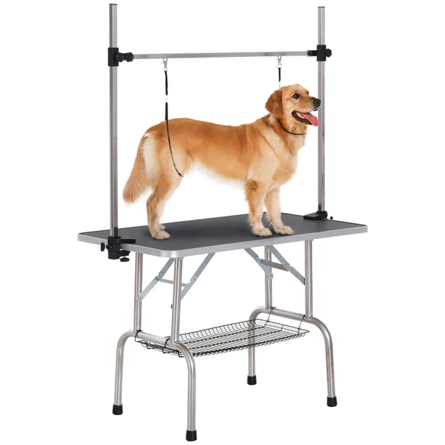 pawhut-table-de-toilettage-pliable-pour-chien-109-cm-bras-r-glable-20-81-cm-2-sa-2 image 1