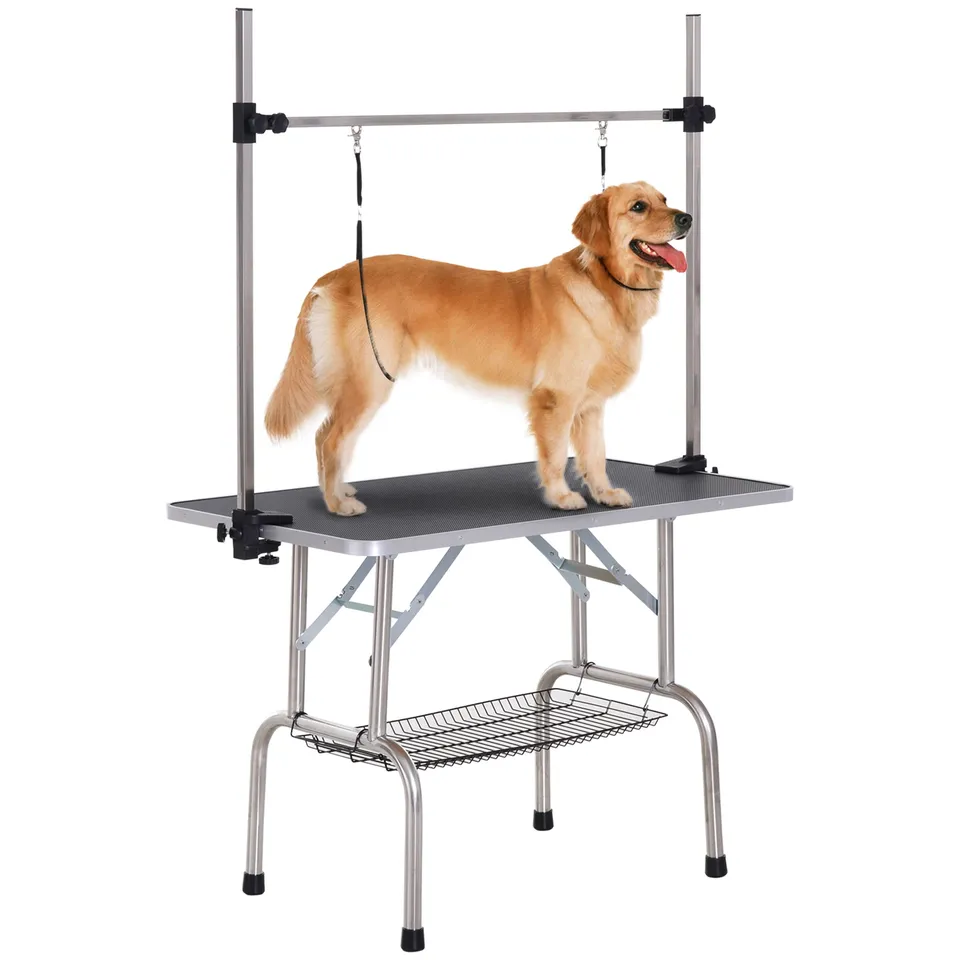 pawhut-table-de-toilettage-pliable-pour-chien-109-cm-bras-r-glable-20-81-cm-2-sa-2 image 1