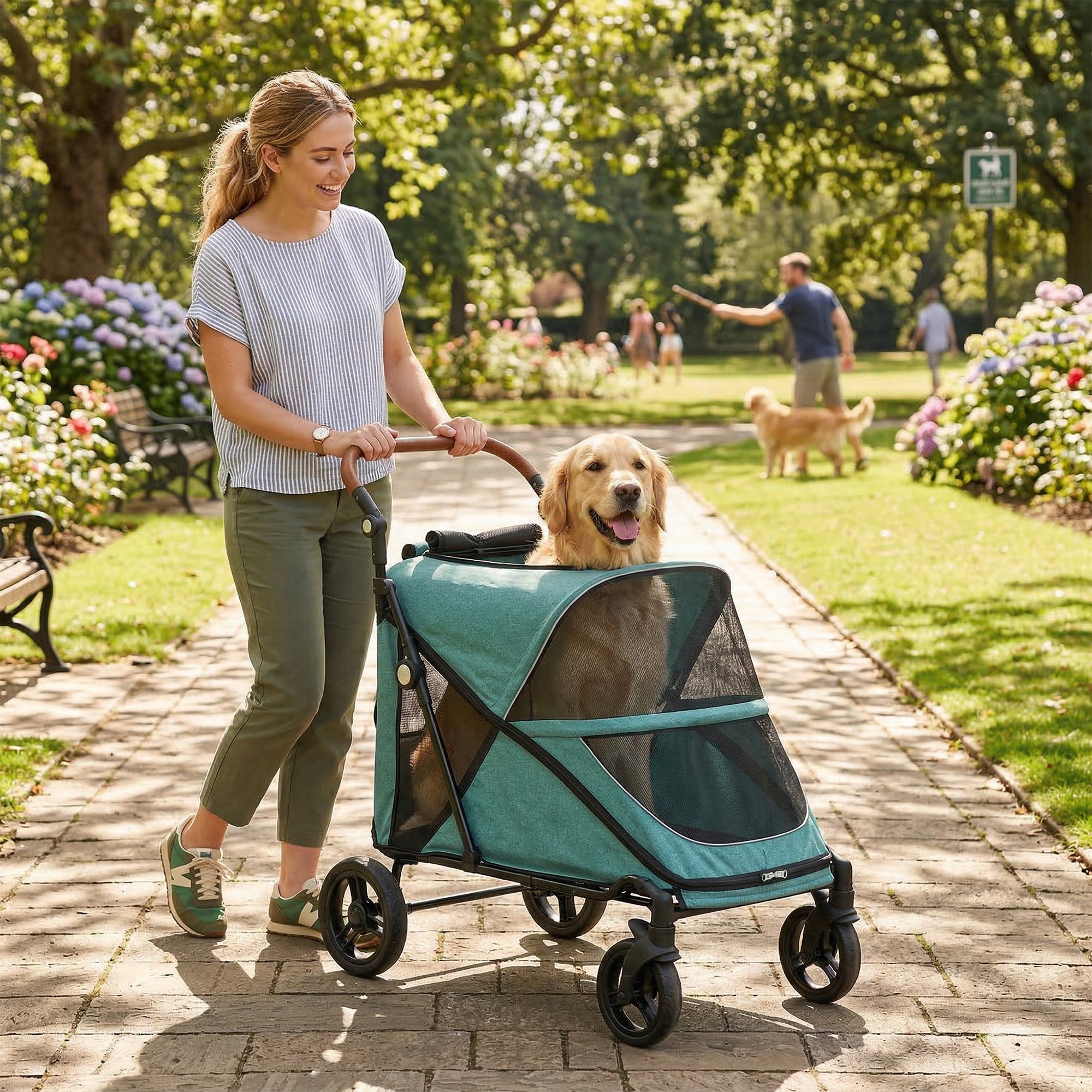 pawhut-poussette-chien-large-pliage-une-main-bleu image 3