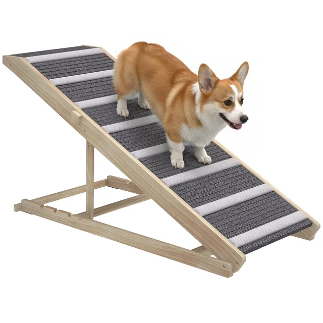 pawhut-rampe-pliable-pour-chien-4-hauteurs-r-glables-pour-canap-et-lit-naturel image 1
