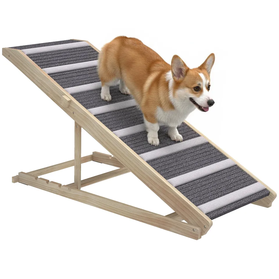 pawhut-rampe-pliable-pour-chien-4-hauteurs-r-glables-pour-canap-et-lit-naturel image 1