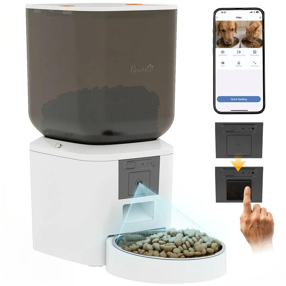 pawhut-distributeur-croquettes-chat-automatique-8l-avec-cam-ra-et-audio image 1