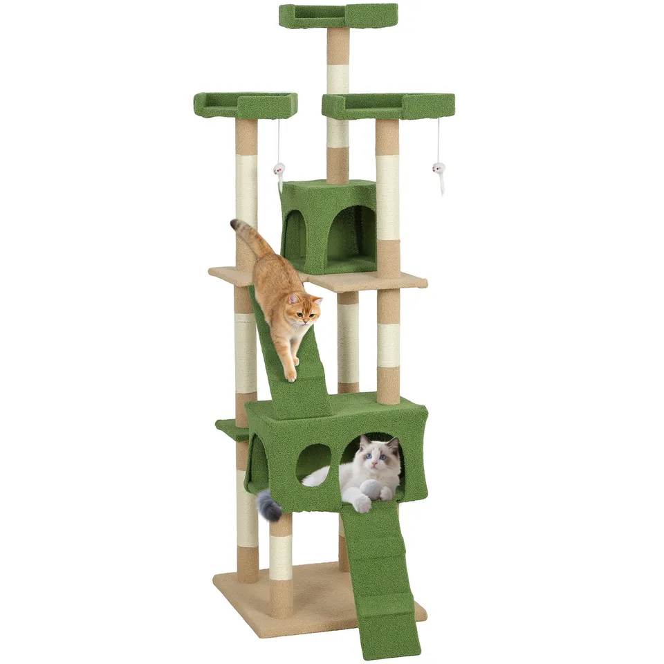 pawhut-arbre-chat-68-avec-2-niches-perchoirs-et-griffoirs-vert image 1