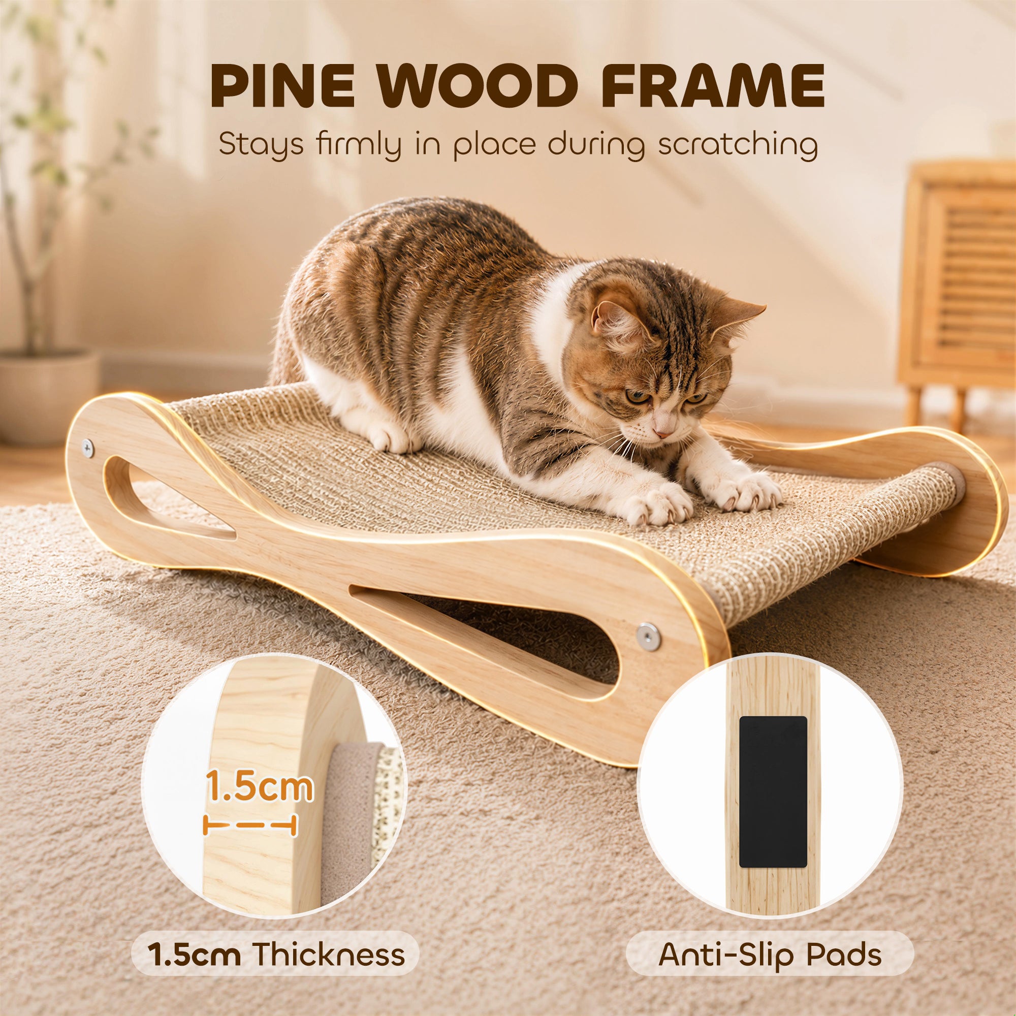 pawhut-griffoir-2-en-1-en-sisal-avec-lit-lounge-bois-de-pin-60-x-35-x-13-cm-blan image 8