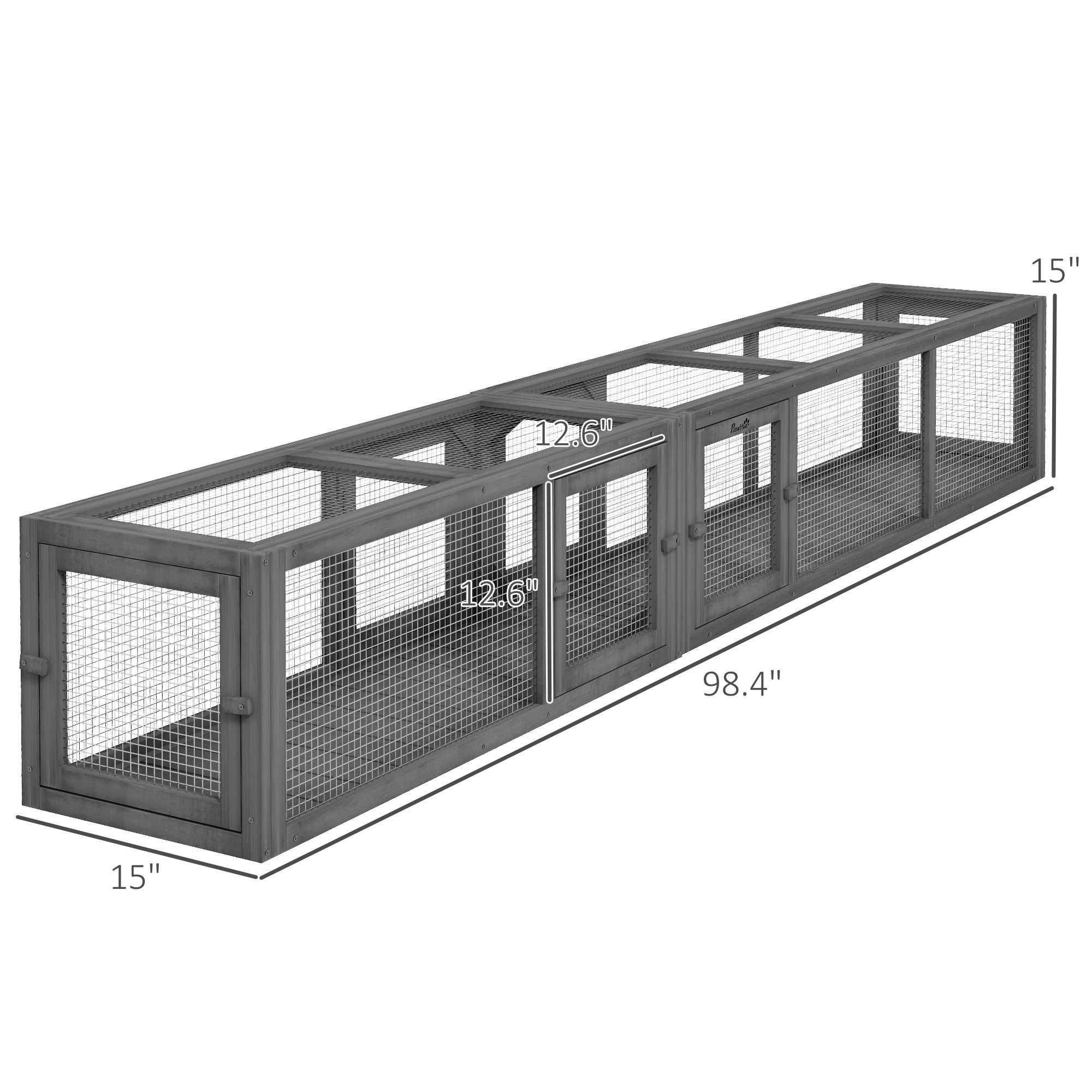 pawhut-tunnel-chat-ext-rieur-bois-98-8-portes-modulable-gris-fonc image 6