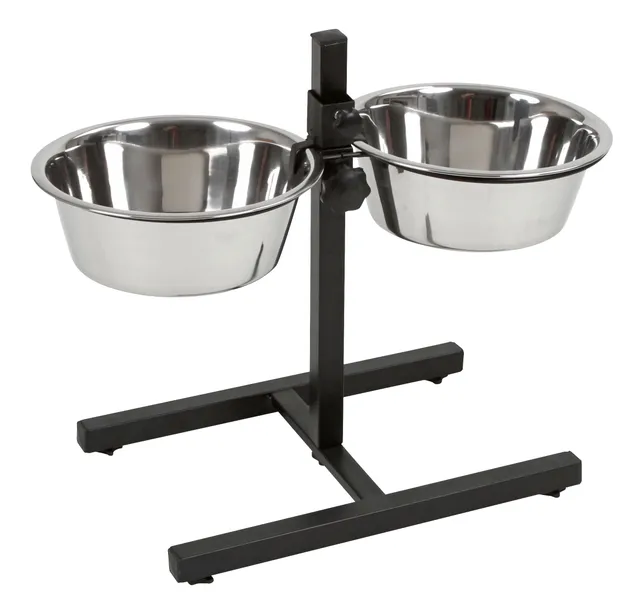 kerbl-mangeoire-sur-pied-r-glable-chien-et-chat-2-x-2800-ml-hauteur-43-cm-noir image 1