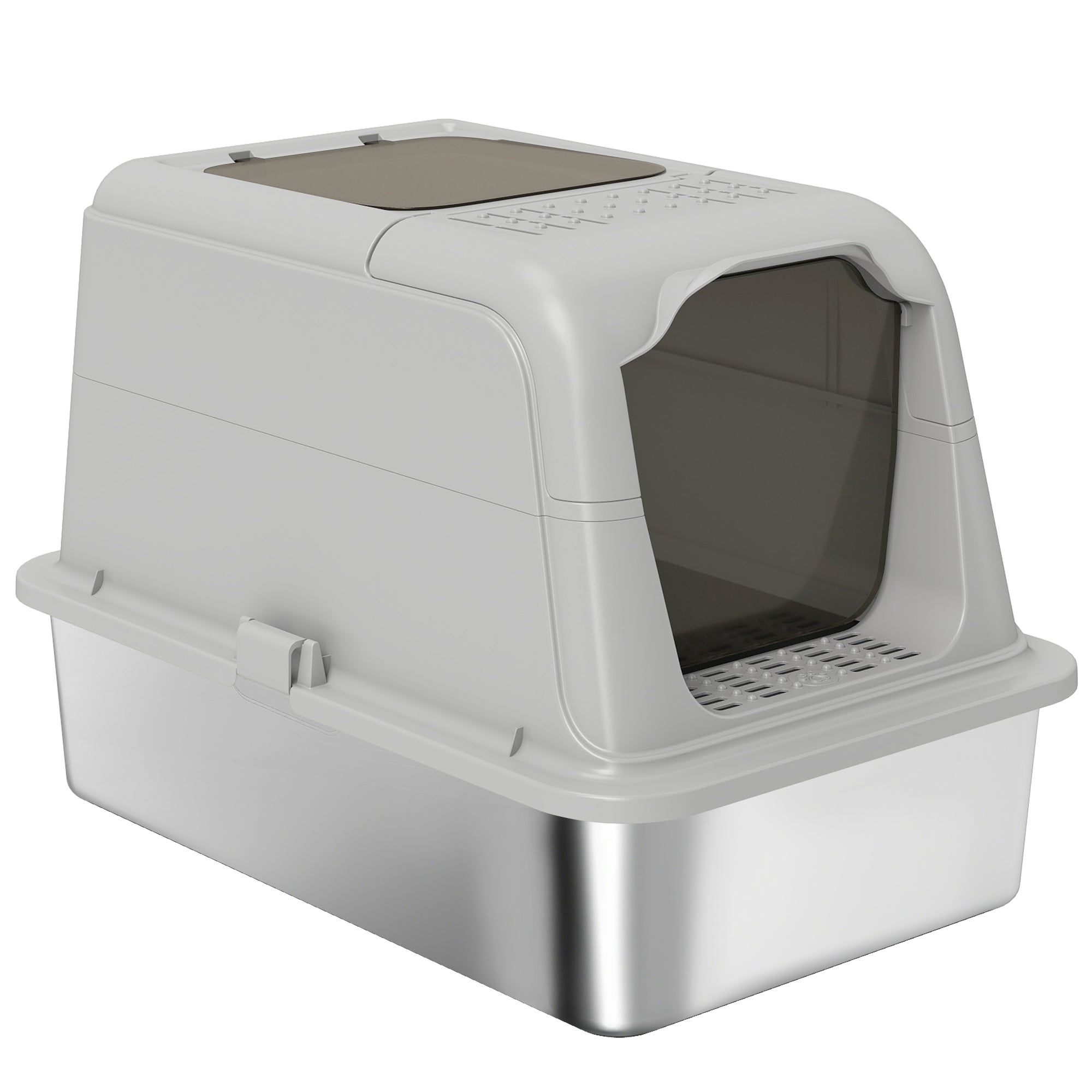 pawhut-bac-liti-re-chat-xxl-inox-couvercle-entr-e-avant-et-sortie-haute-anti-ode image 2