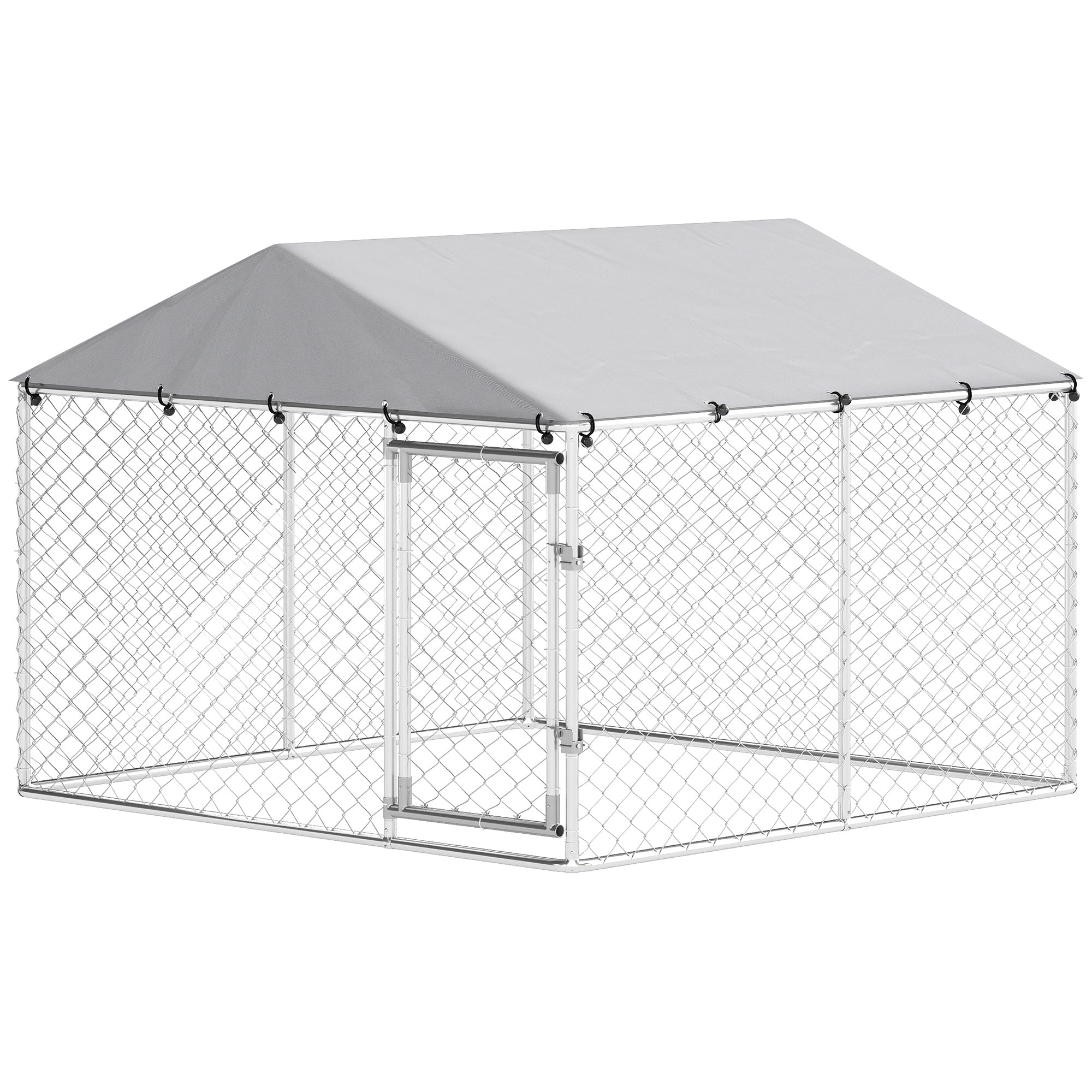 pawhut-chenil-ext-rieur-pour-chien-7-5-x-7-5-x-5-6-argent-grillage-galvanis-avec image 2