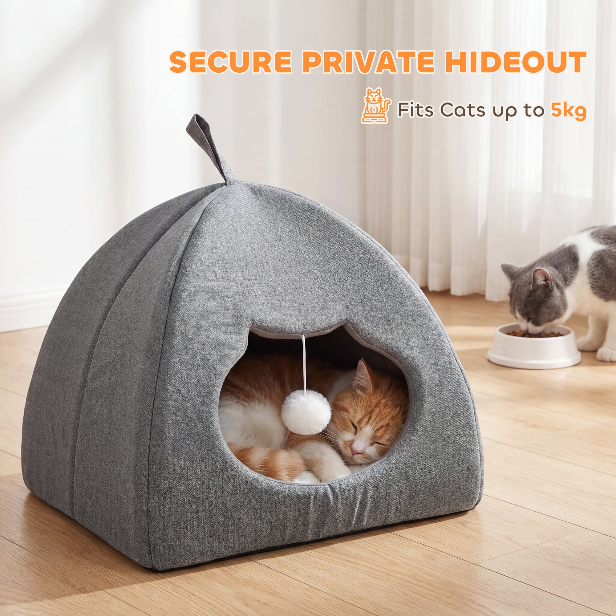 pawhut-grotte-lit-chat-42-x-42-x-39-cm-avec-coussin-r-versible-et-balle-gris image 8