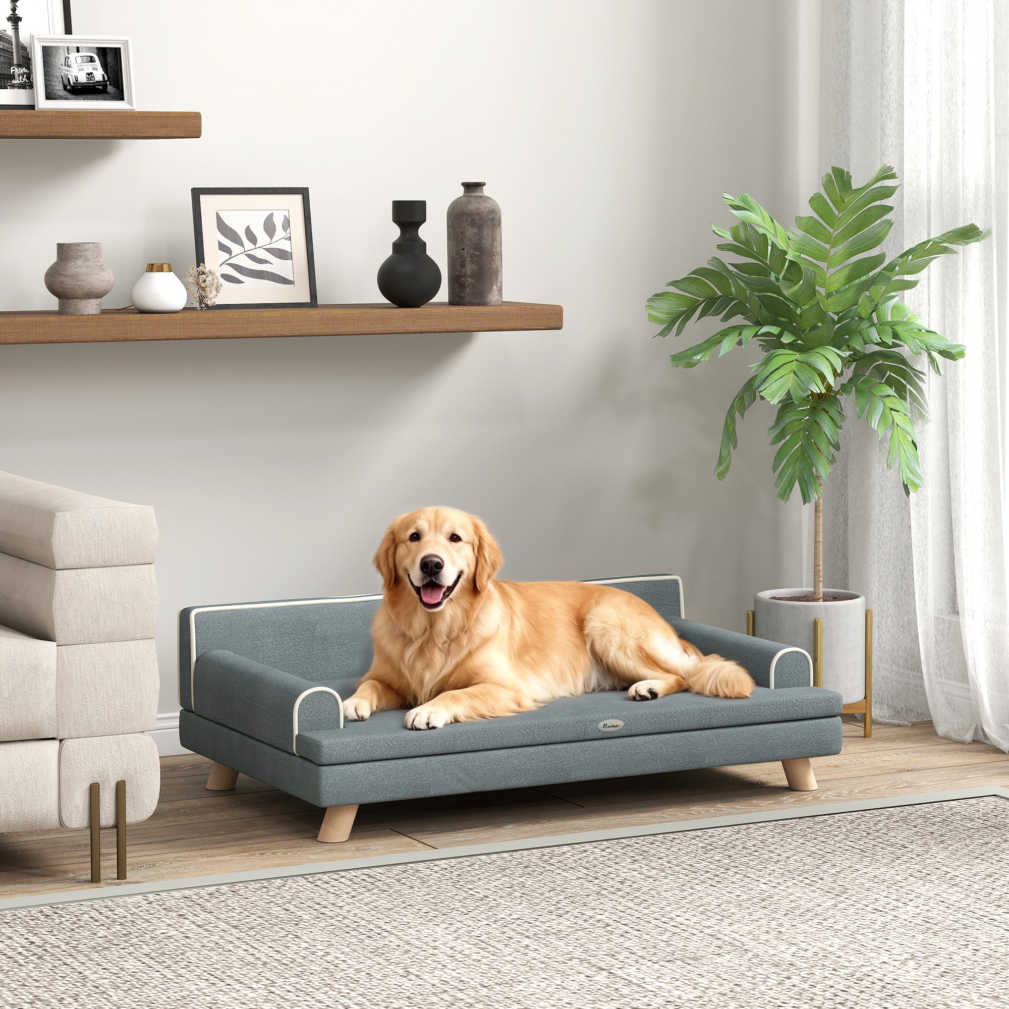 pawhut-canap-sur-lev-pour-chien-moyen-et-grand-avec-coussin-amovible-gris-fonc image 3