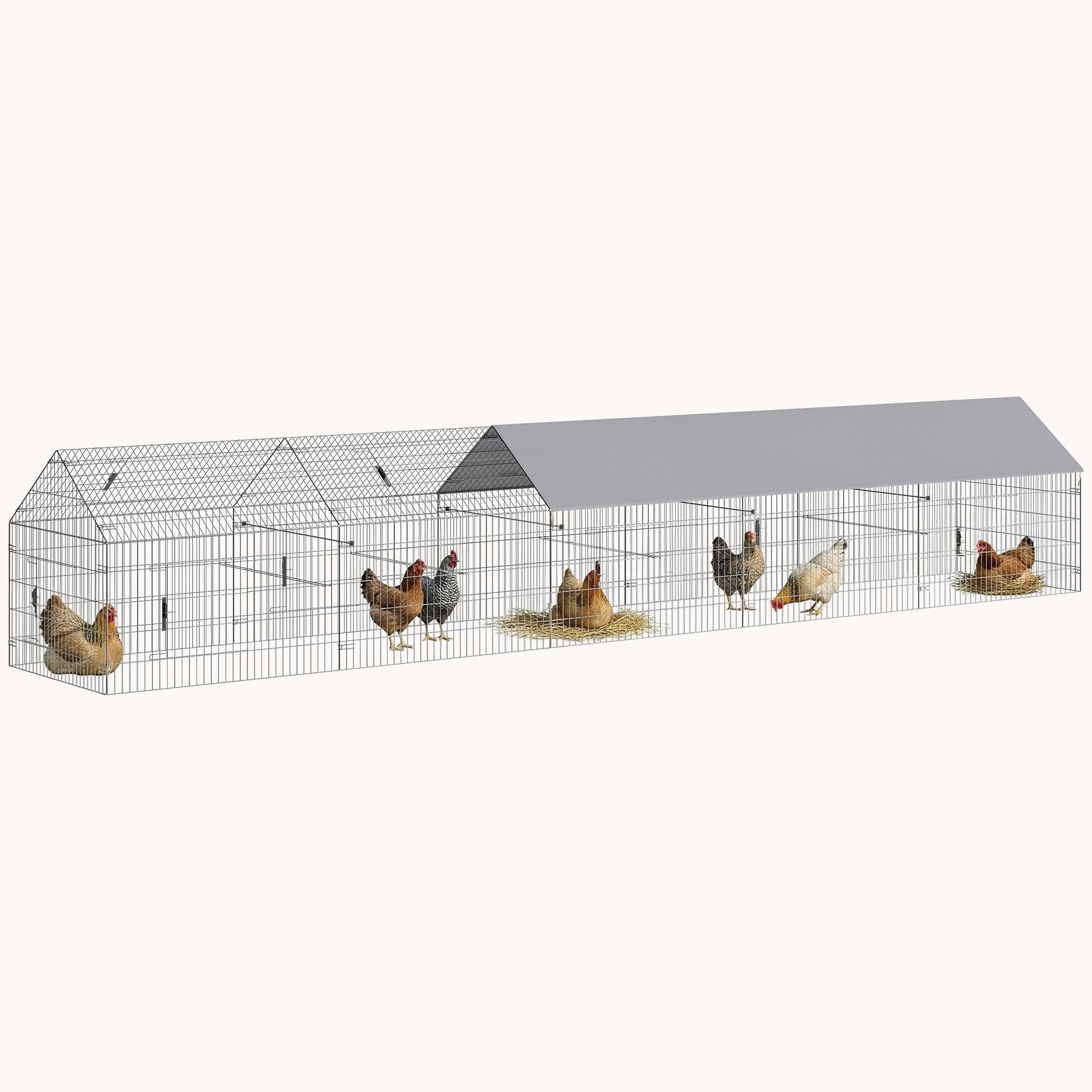 pawhut-enclos-poulailler-m-tallique-avec-b-che-et-10-portes-pour-7-9-poules-gris image 1