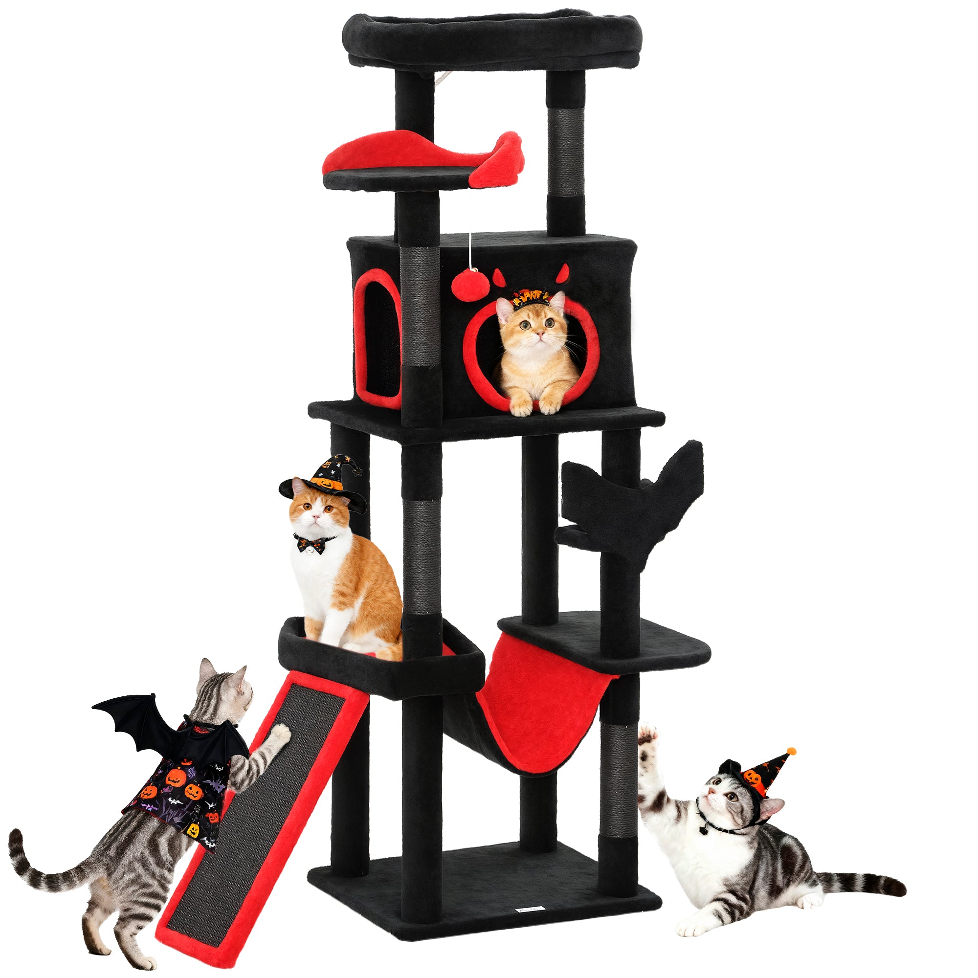 pawhut-arbre-chat-gothique-halloween-hideaway-152-cm-noir-et-rouge image 1