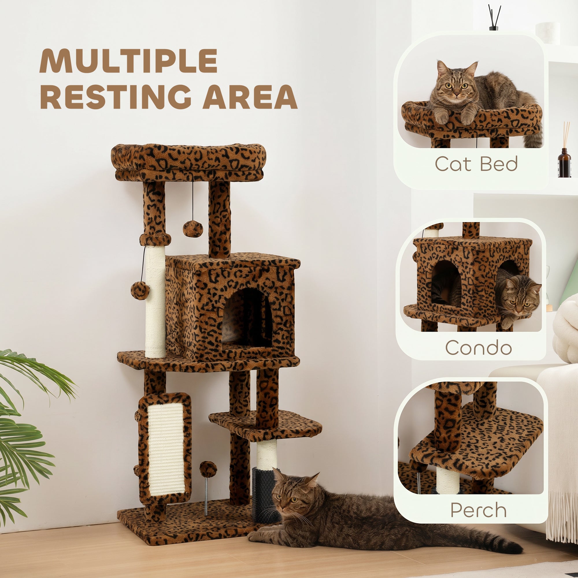 pawhut-arbre-chat-104-cm-pour-grands-chats-avec-griffoirs-niche-et-lit-l-opard image 6