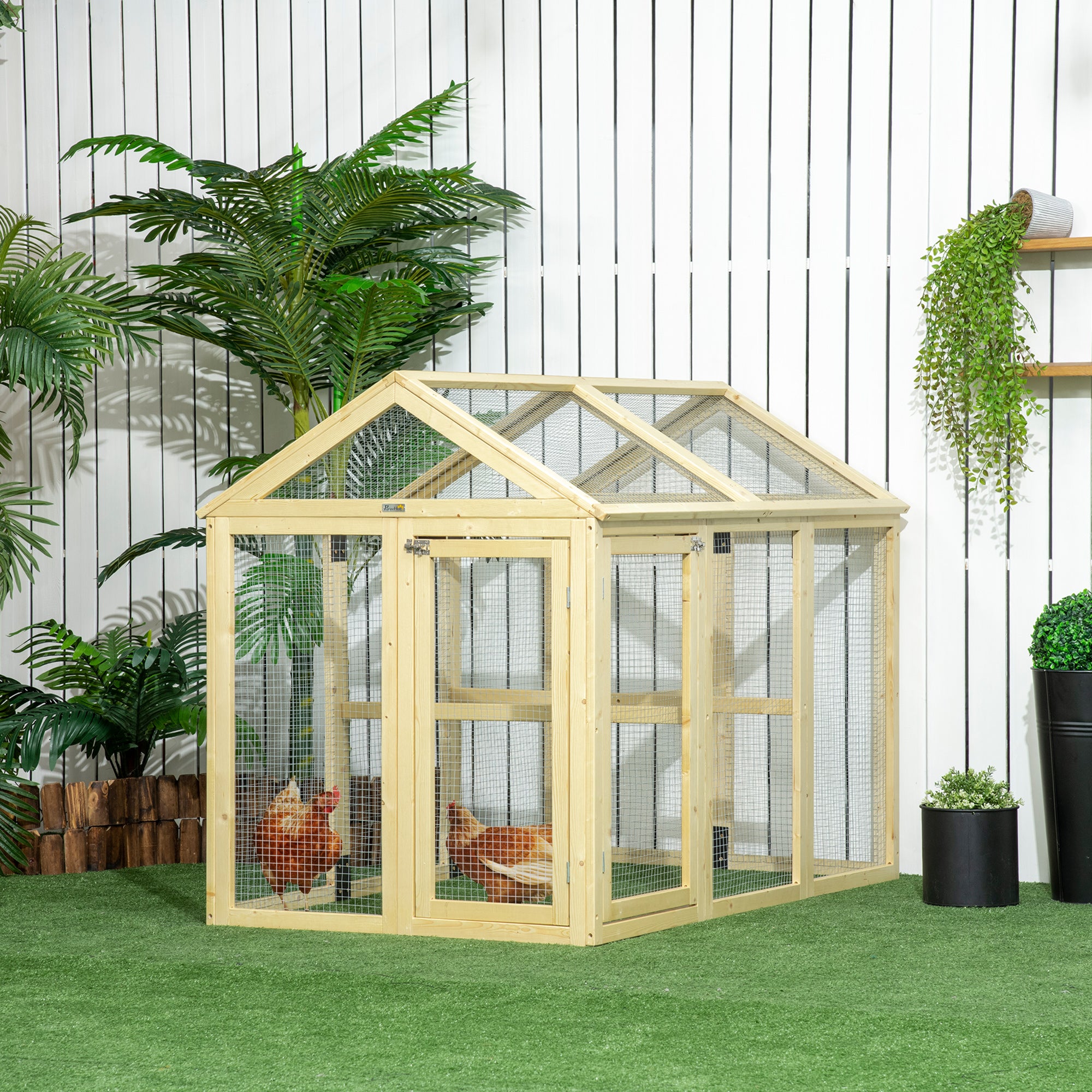 pawhut-enclos-poulailler-ext-rieur-avec-perchoirs-et-2-portes-1-3-poules-naturel image 3