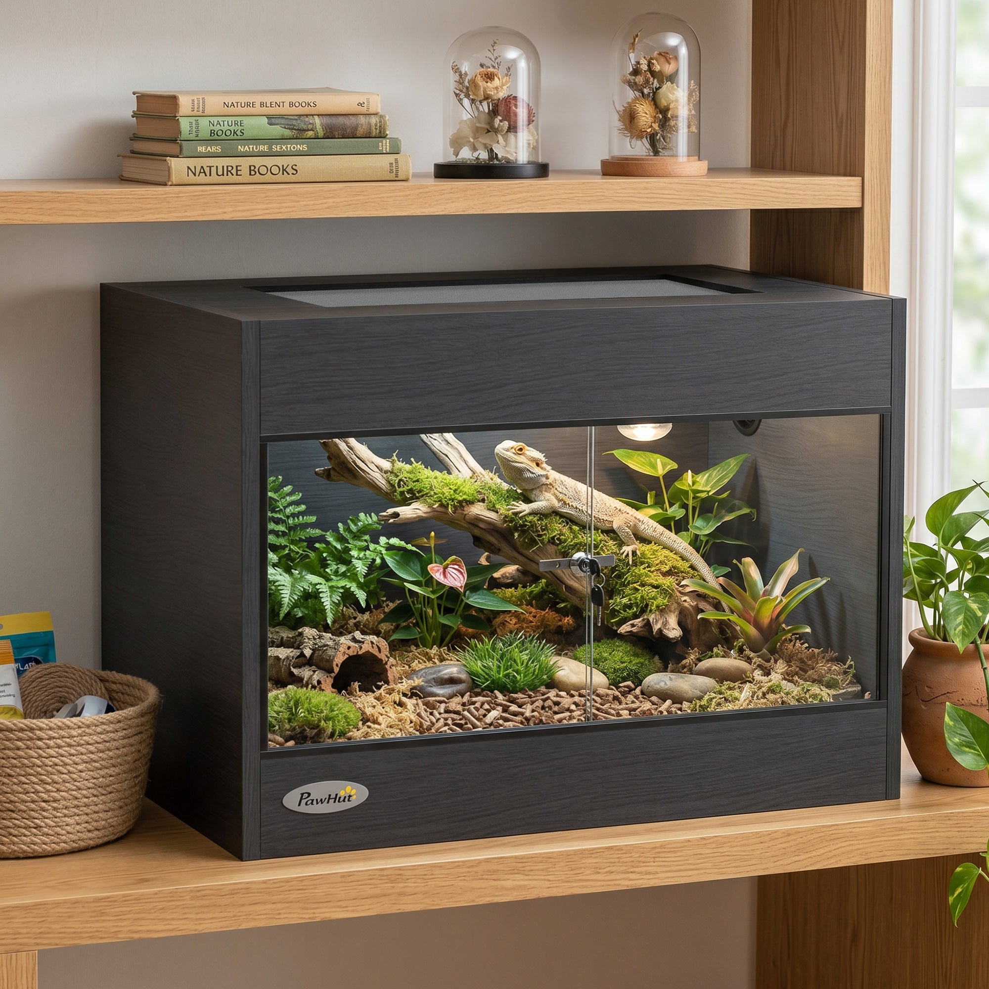 pawhut-terrarium-pour-reptiles-60-x-45-x-45-cm-noir-avec-portes-vitr-es-coulissa image 4